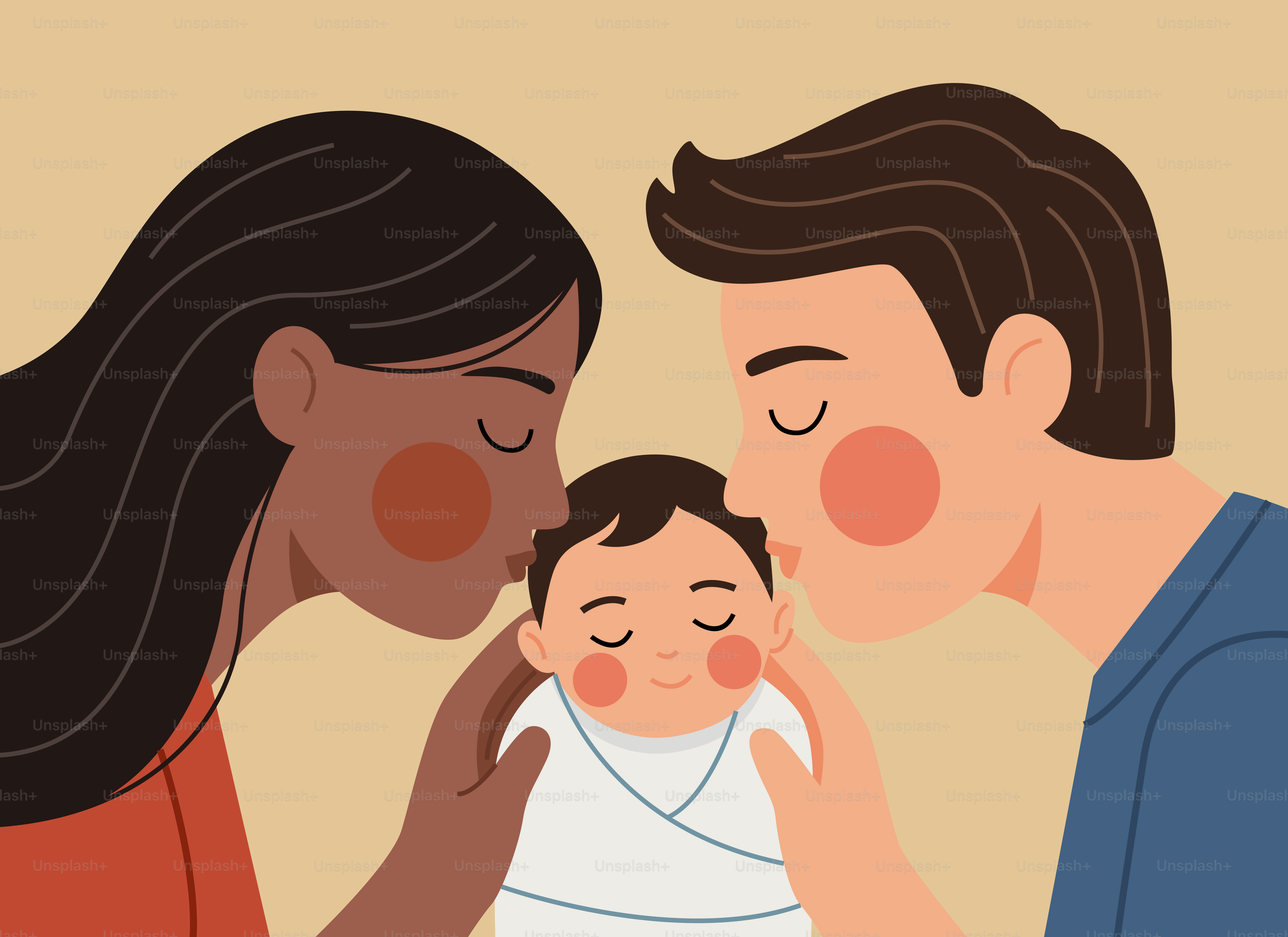 Eltern, die ihr schlafendes Baby küssen