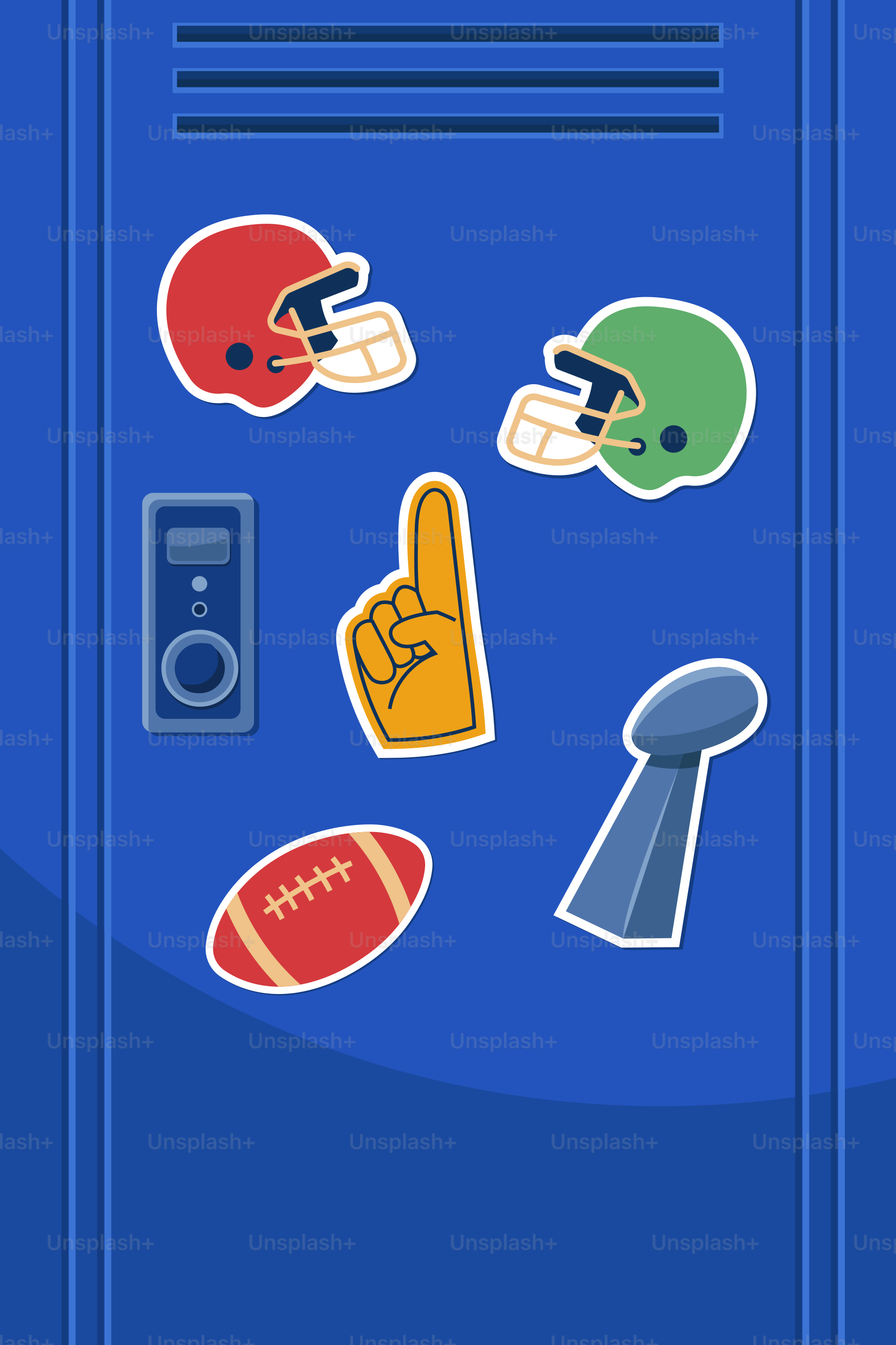 Blue locker decorated with football stickers