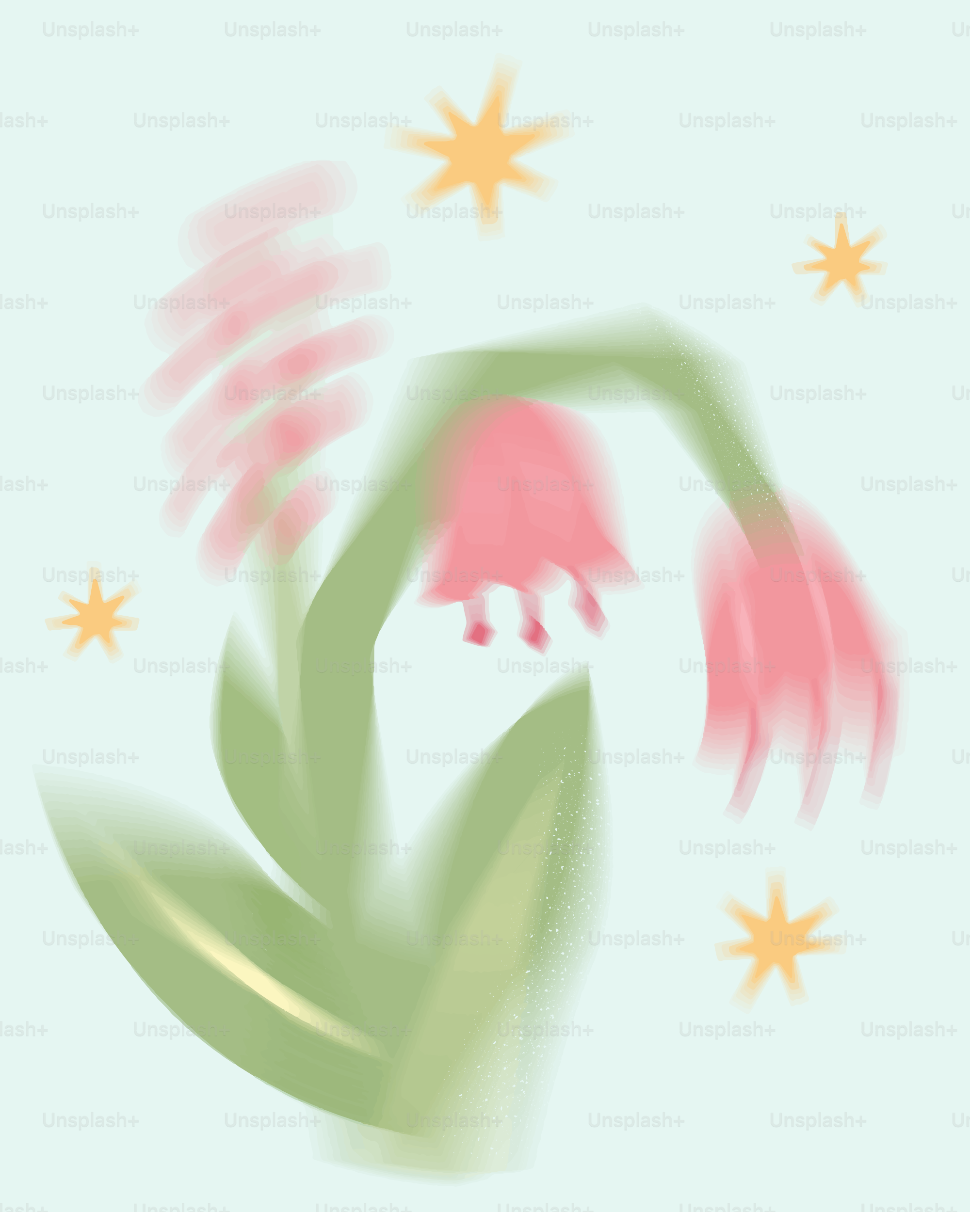 A whimsical pink flower with yellow stars