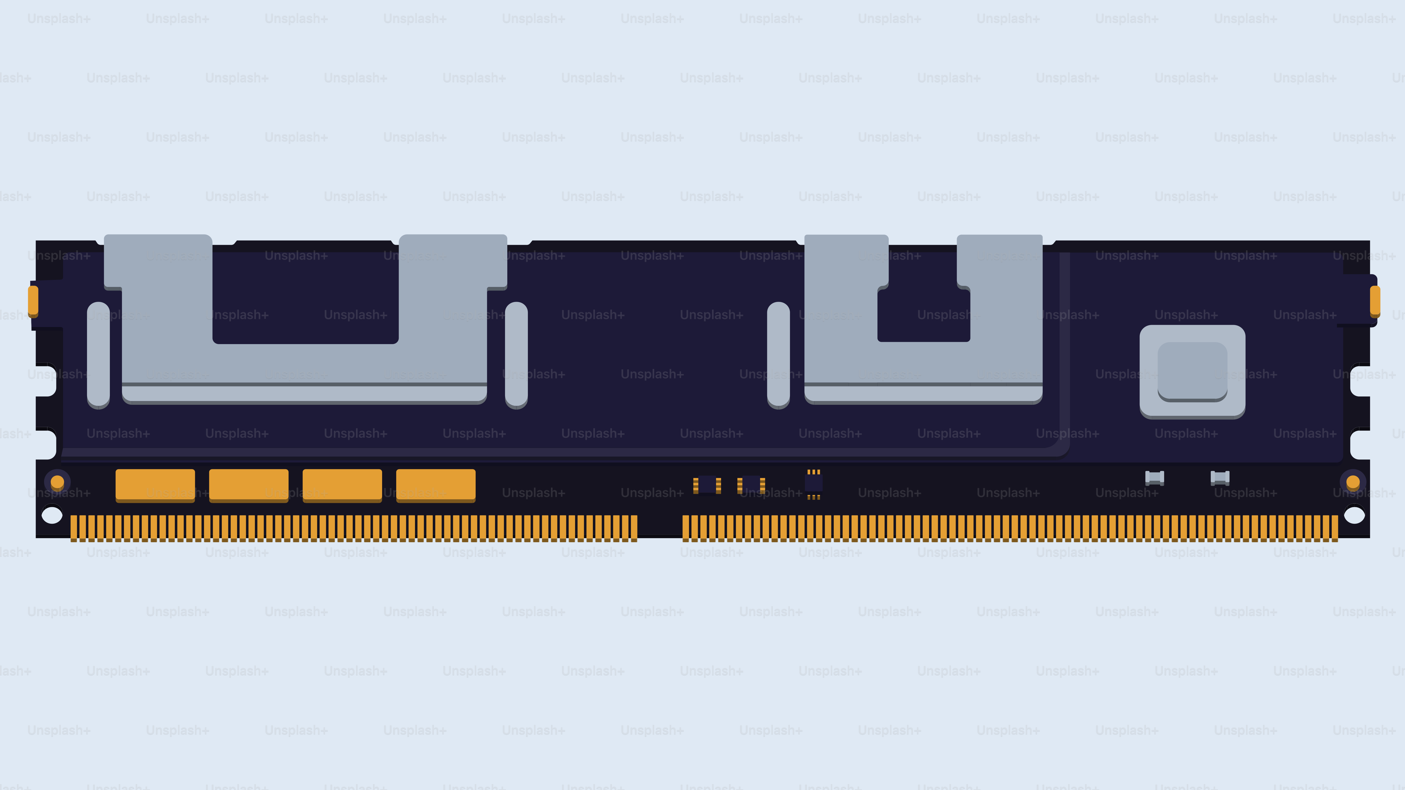 Computer ram module on a light blue background