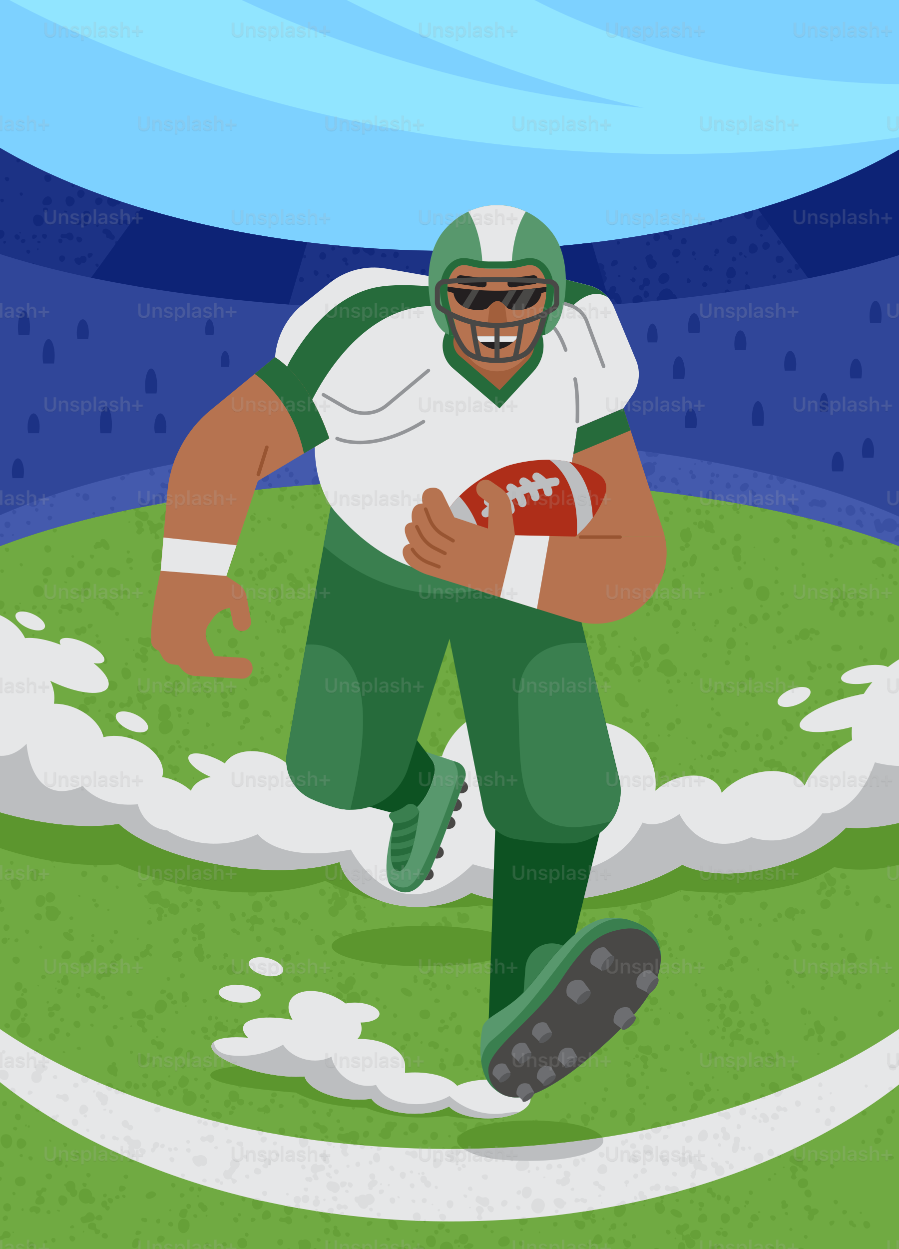 Football player in green uniform running with ball