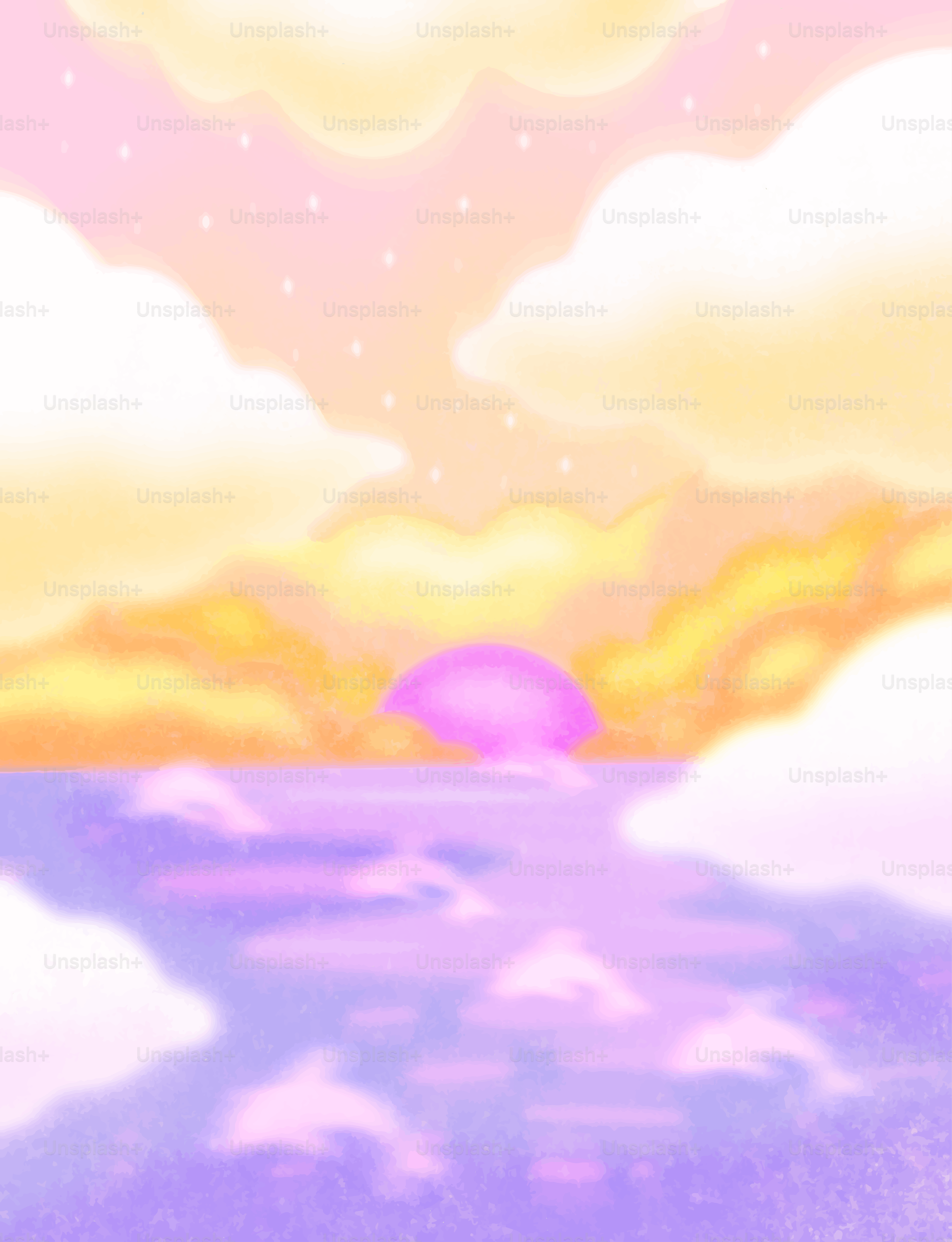 Pastel sunset over a tranquil purple ocean.