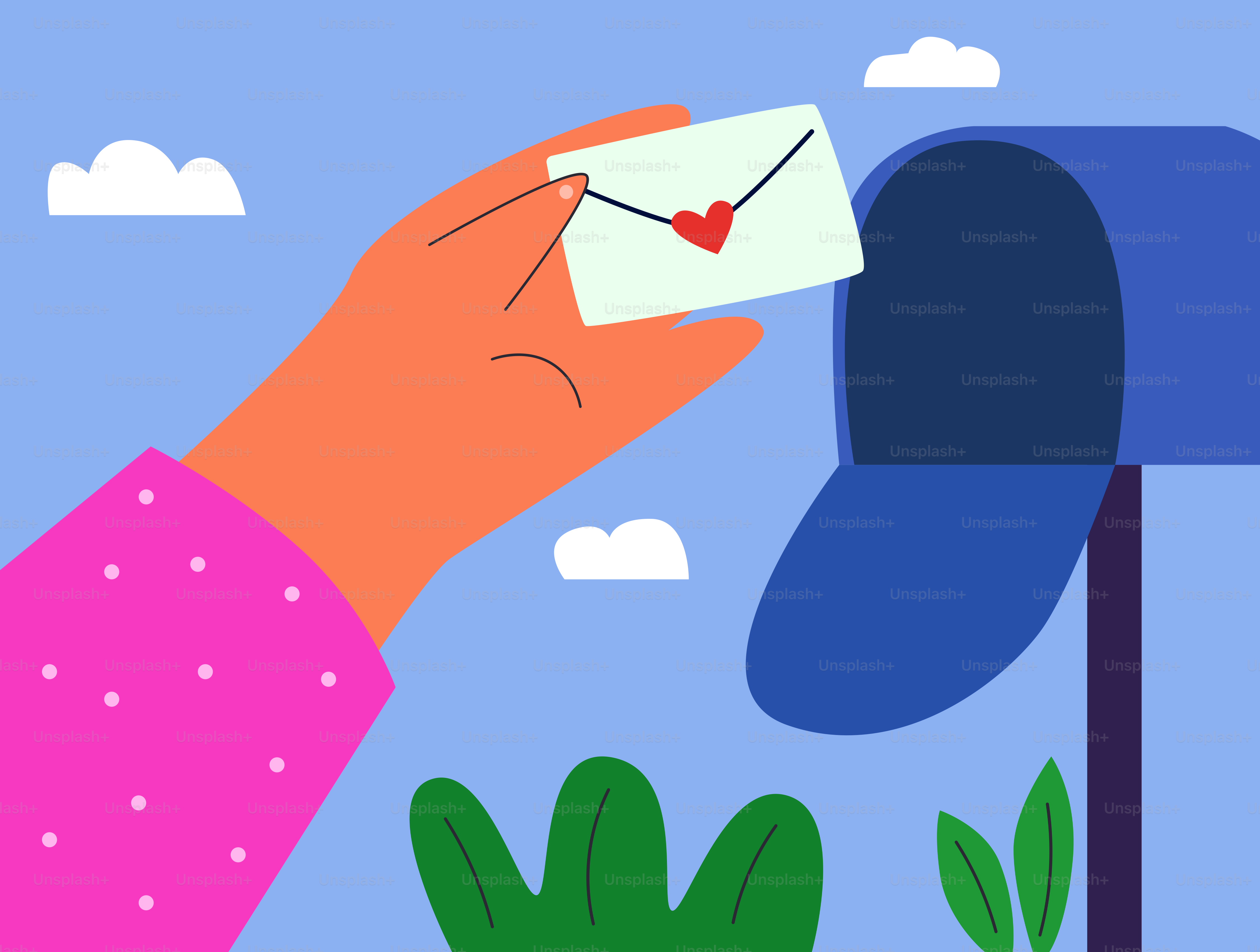 Hand mailing a love letter into a mailbox.