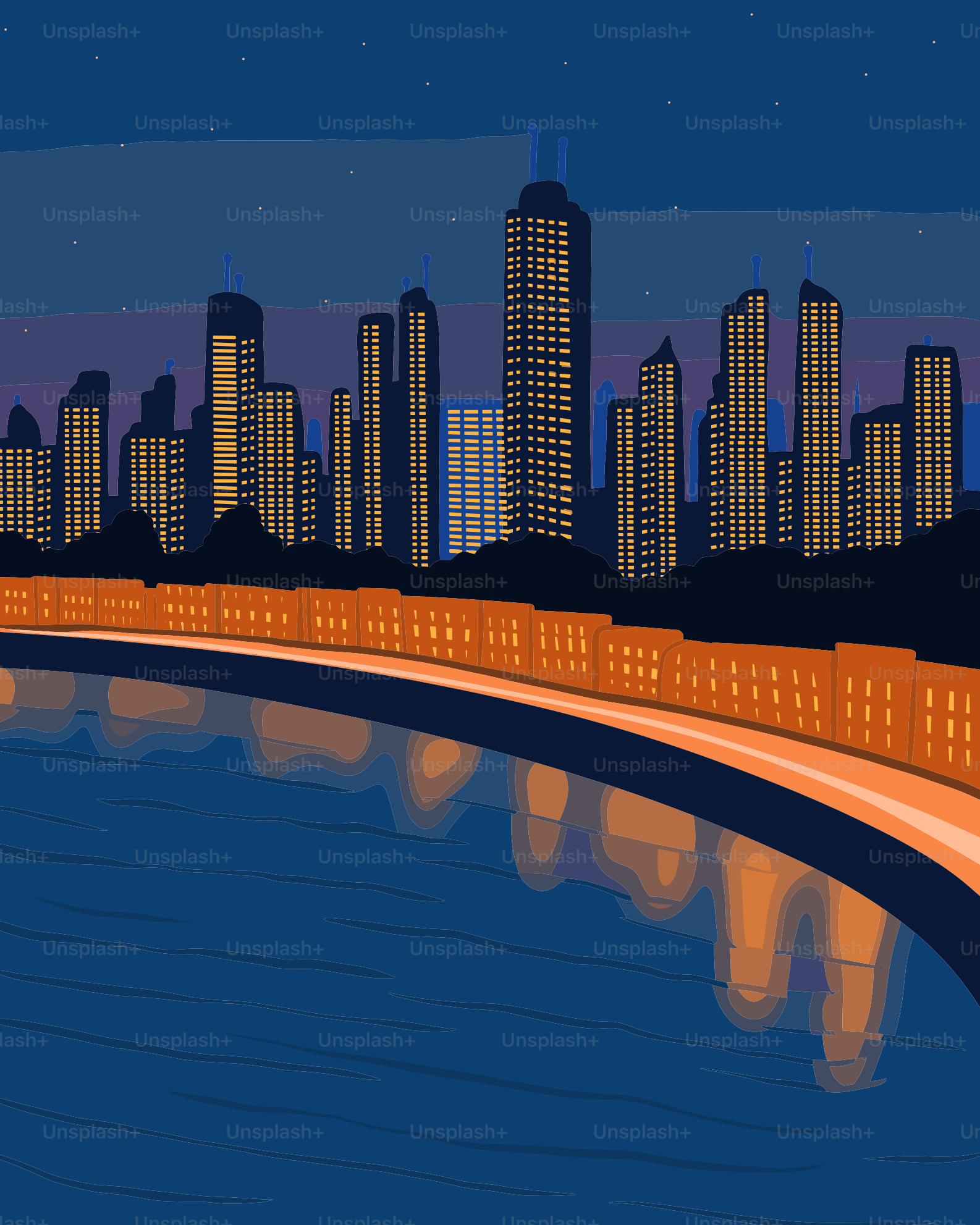 City skyline at night with water reflection vector – Night sky Image on ...