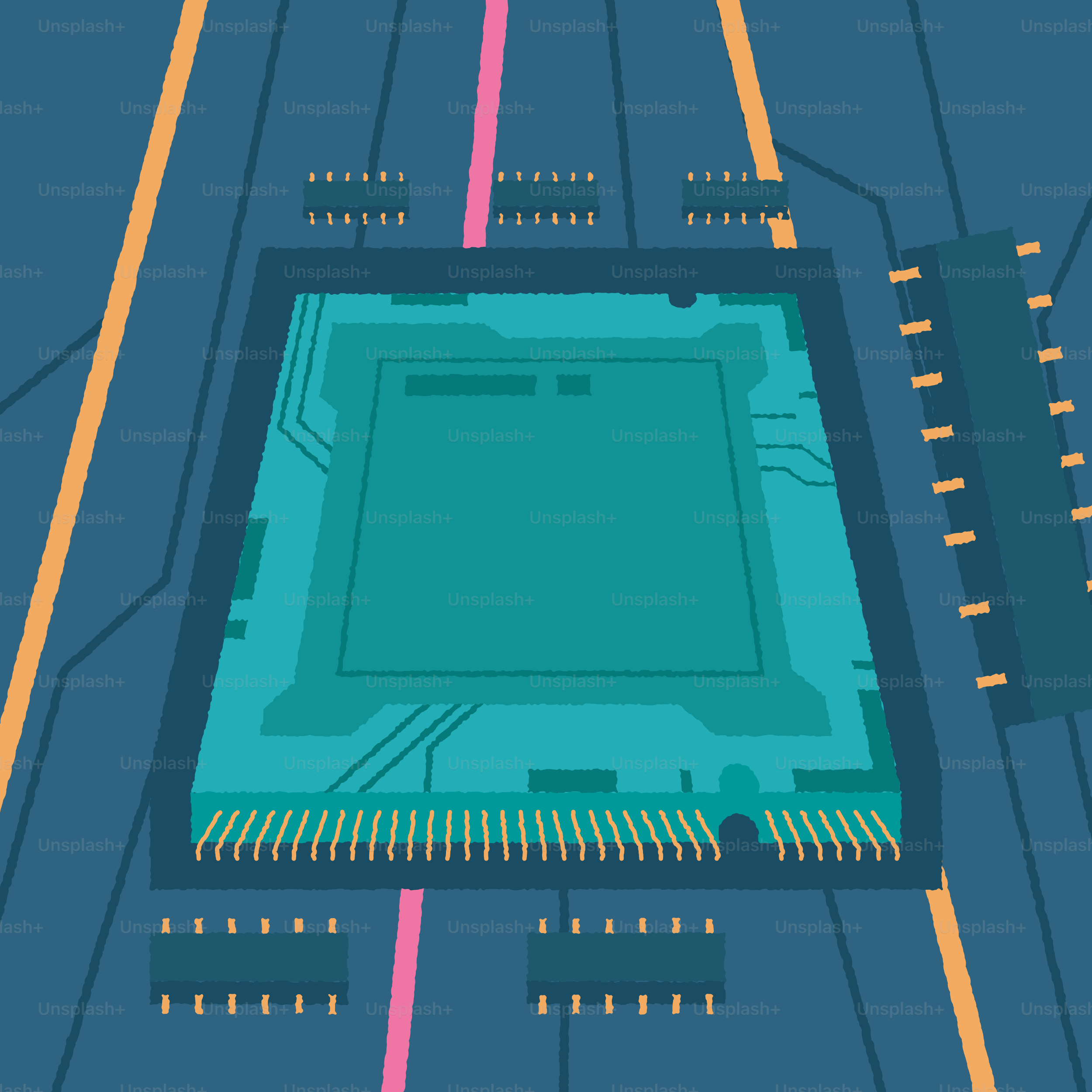 Placa de circuito digital abstrata com chip central