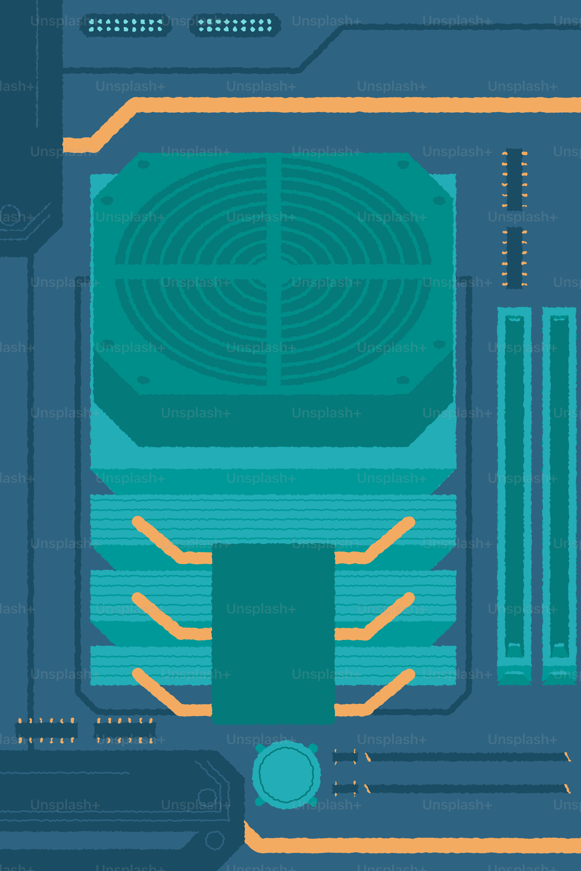 Primo piano di una scheda madre di computer con una ventola.