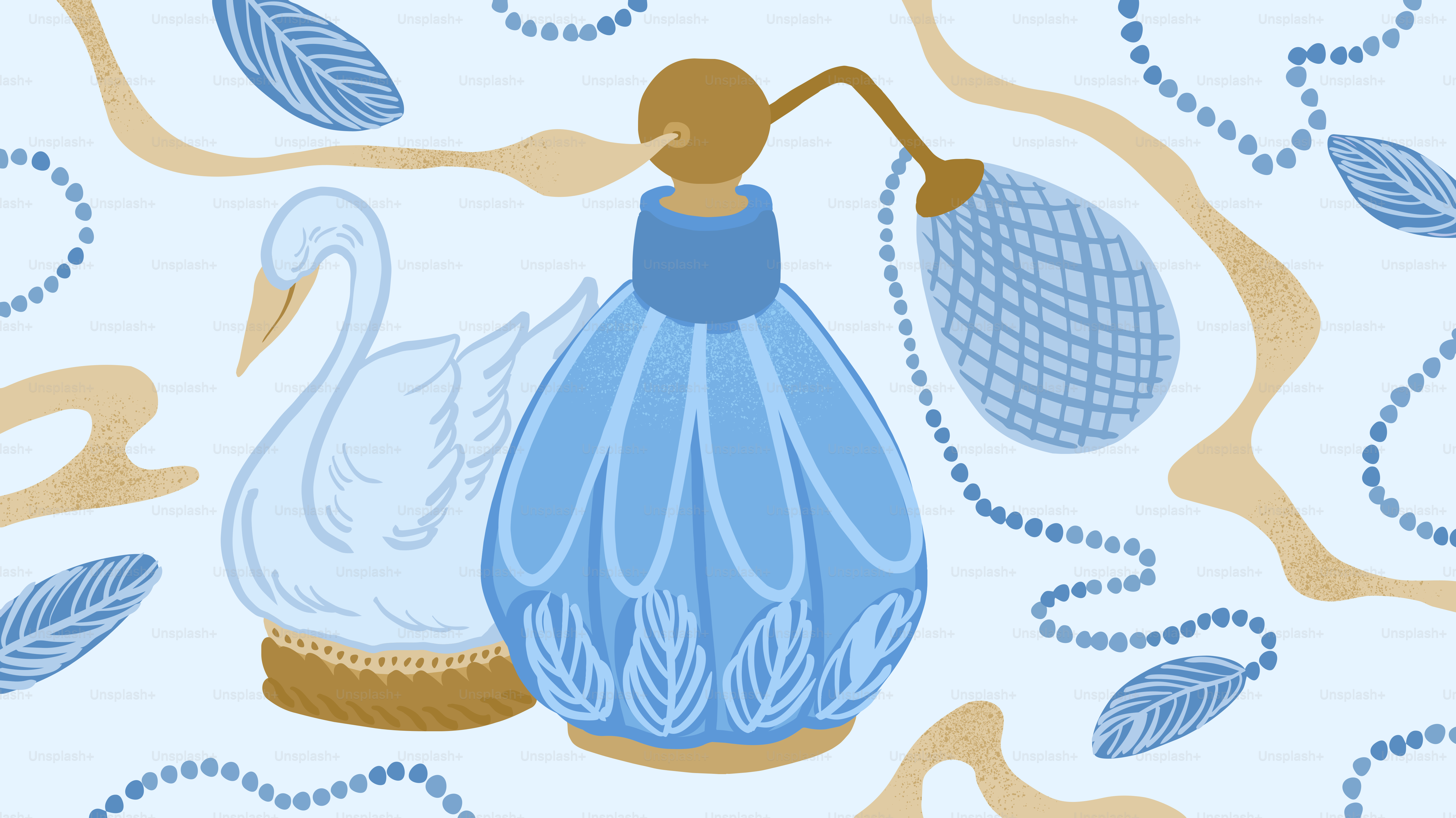 A blue vintage perfume bottle with a swan design.