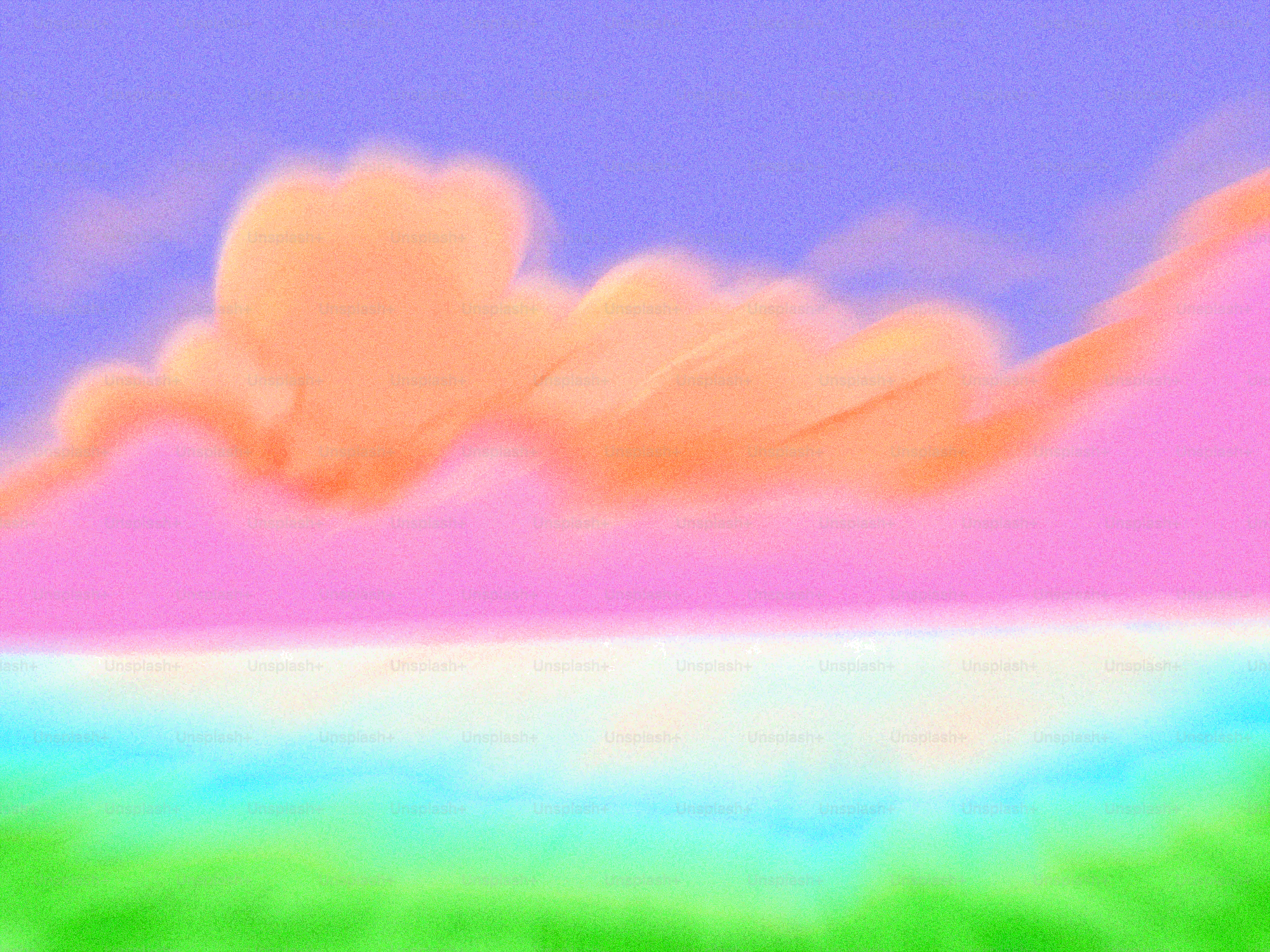 Pastel sky with orange clouds over colorful landscape