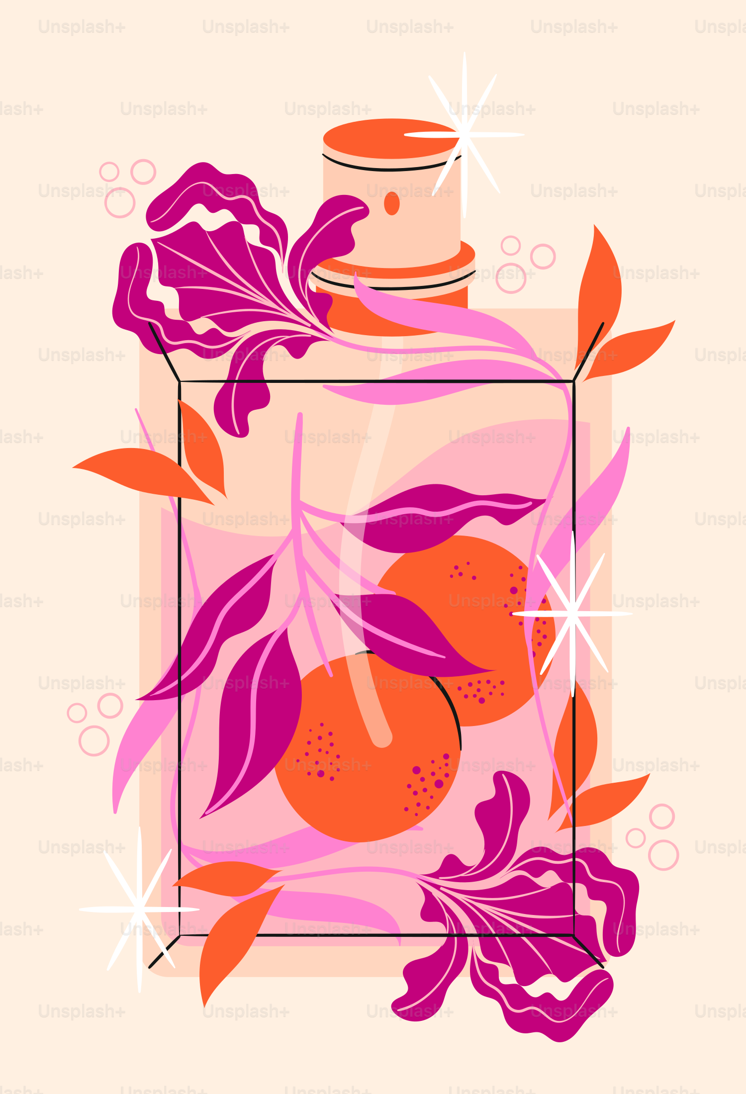 Parfümflasche mit floralen und fruchtigen Elementen