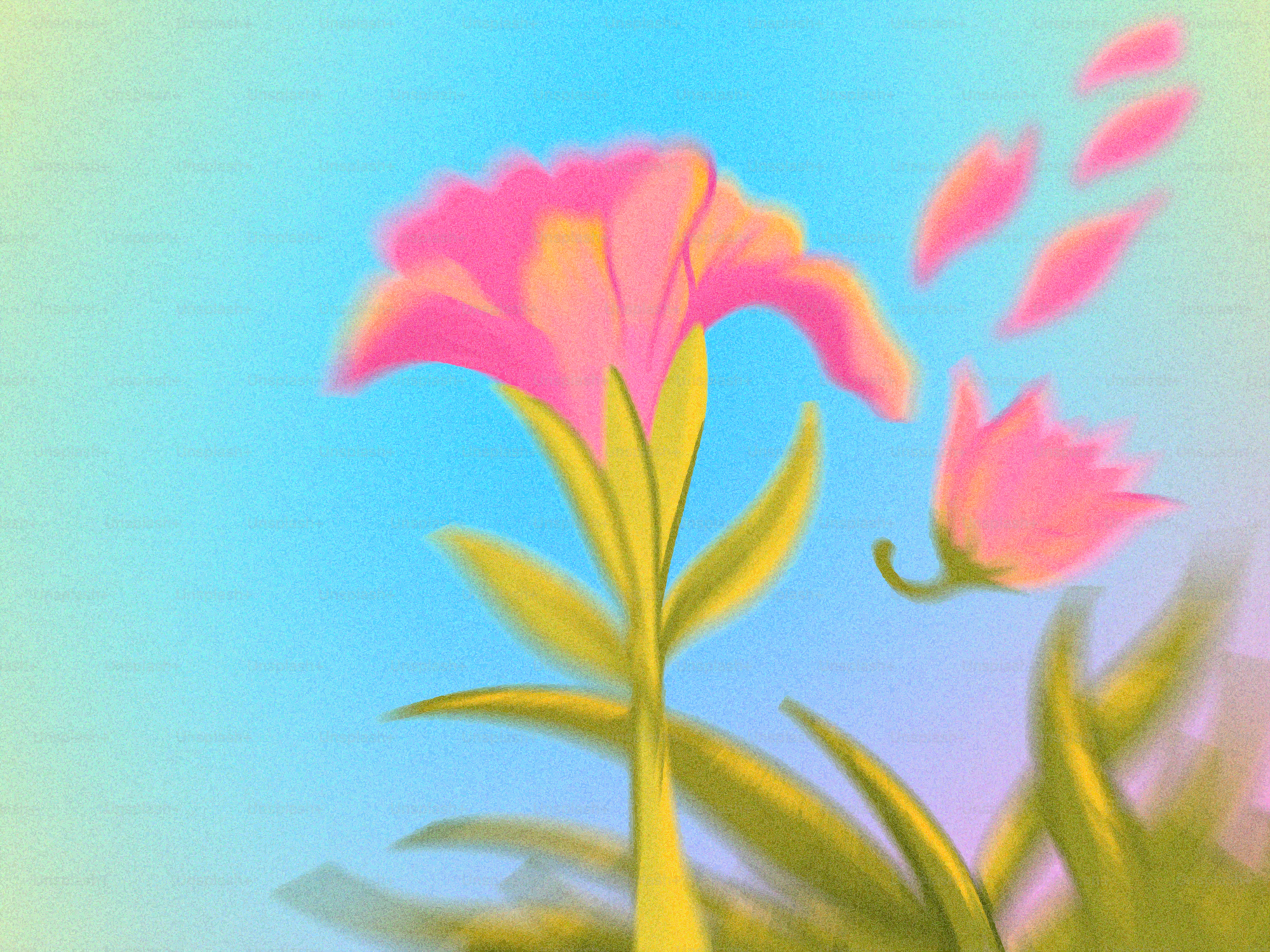 柔らかな青空にピンクの花が咲く。