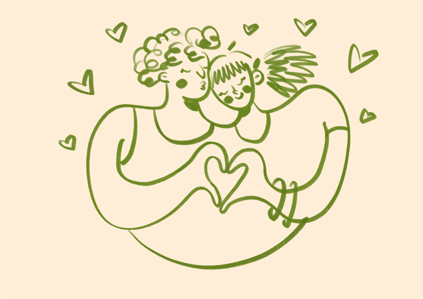 Two people forming a heart shape with hands.