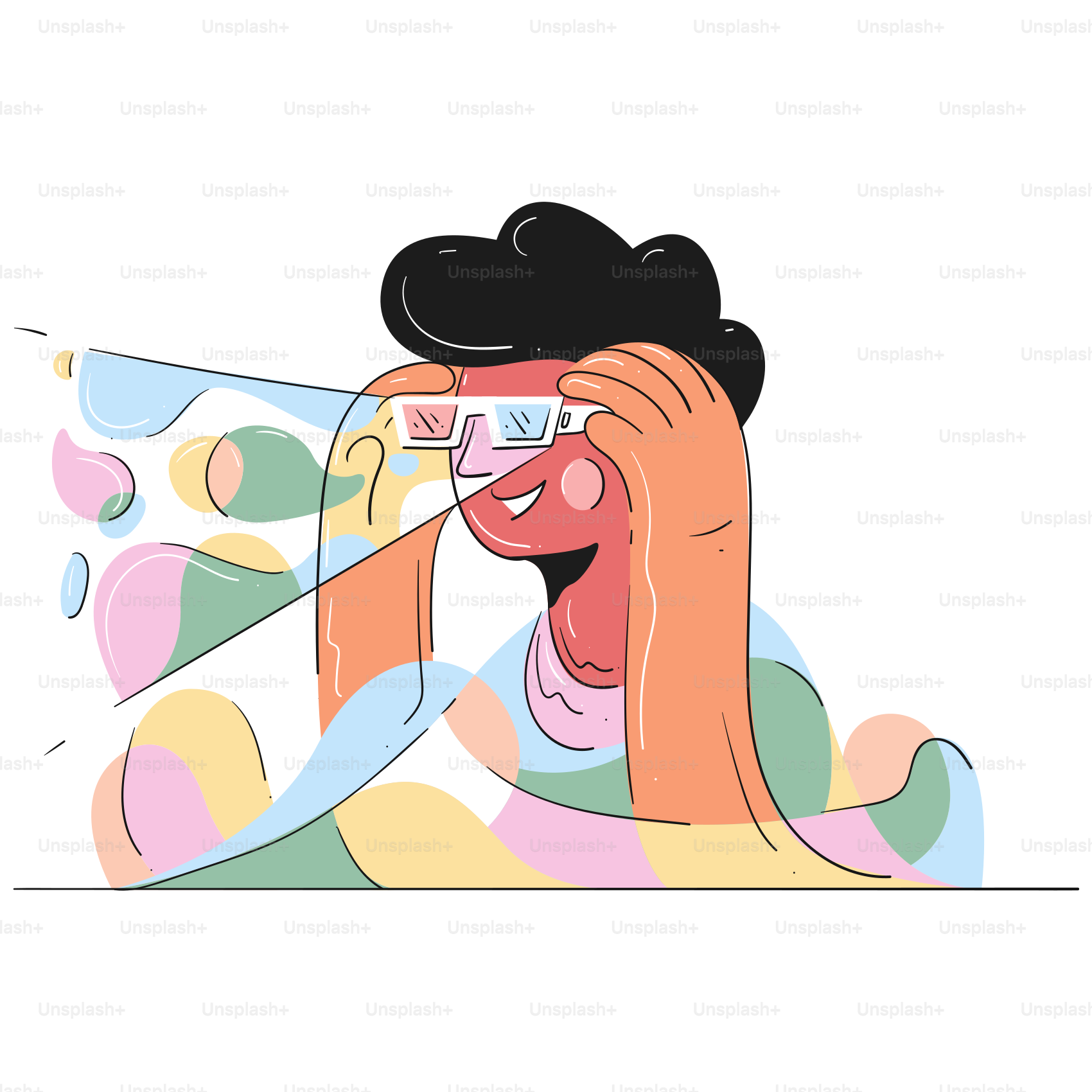 Person wearing vr headset experiencing colorful abstract shapes