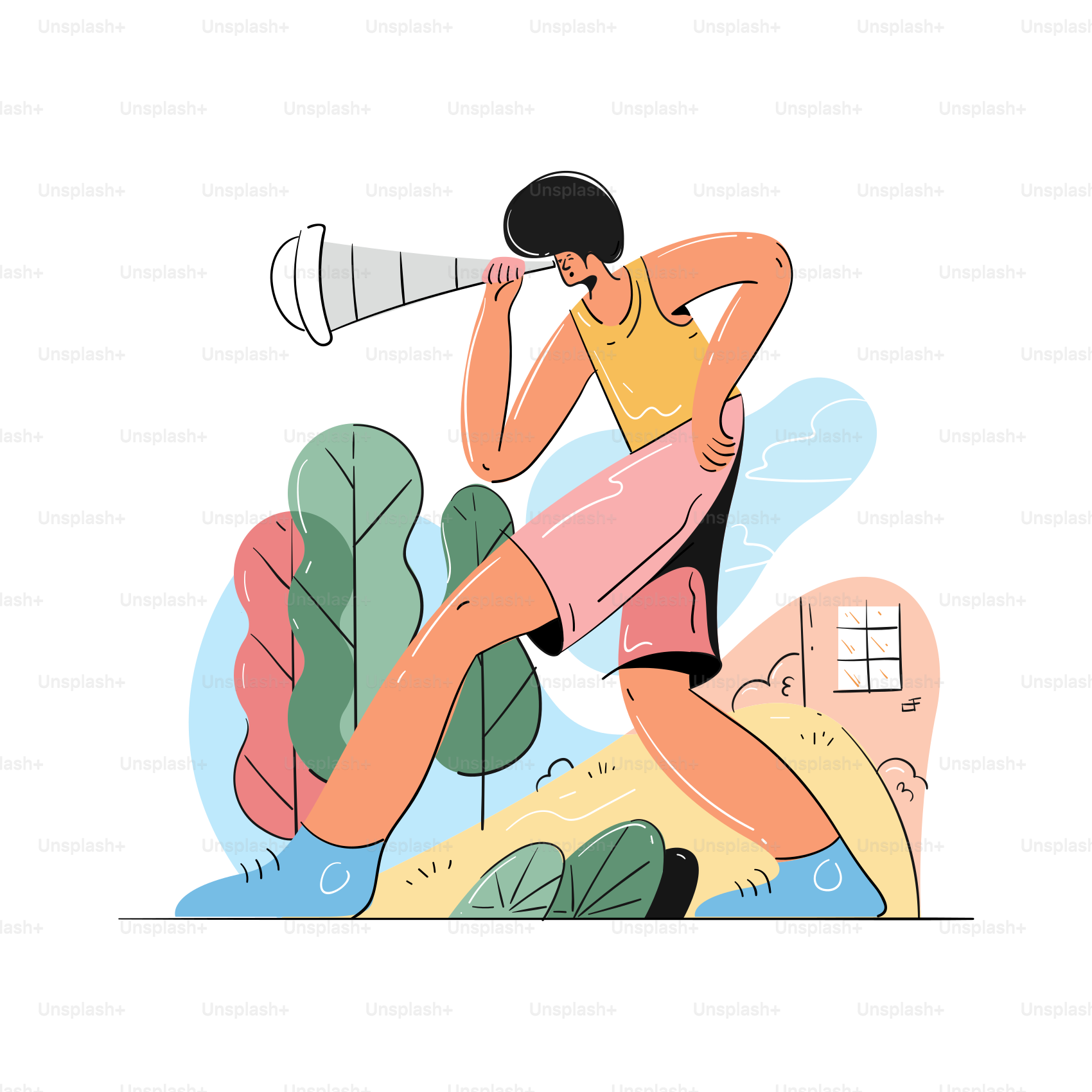 Person looking through a telescope in a park.