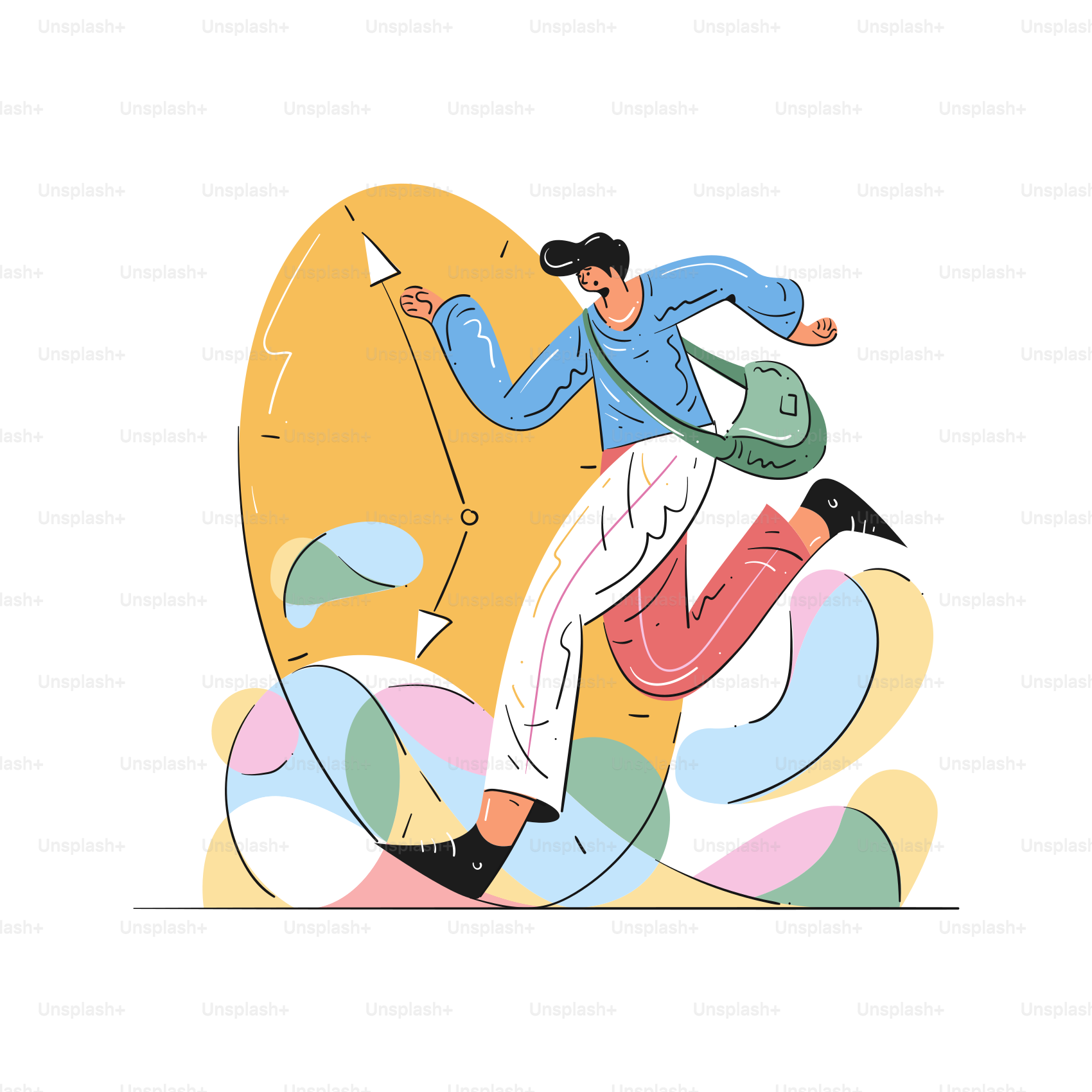 Man running against a large clock face.