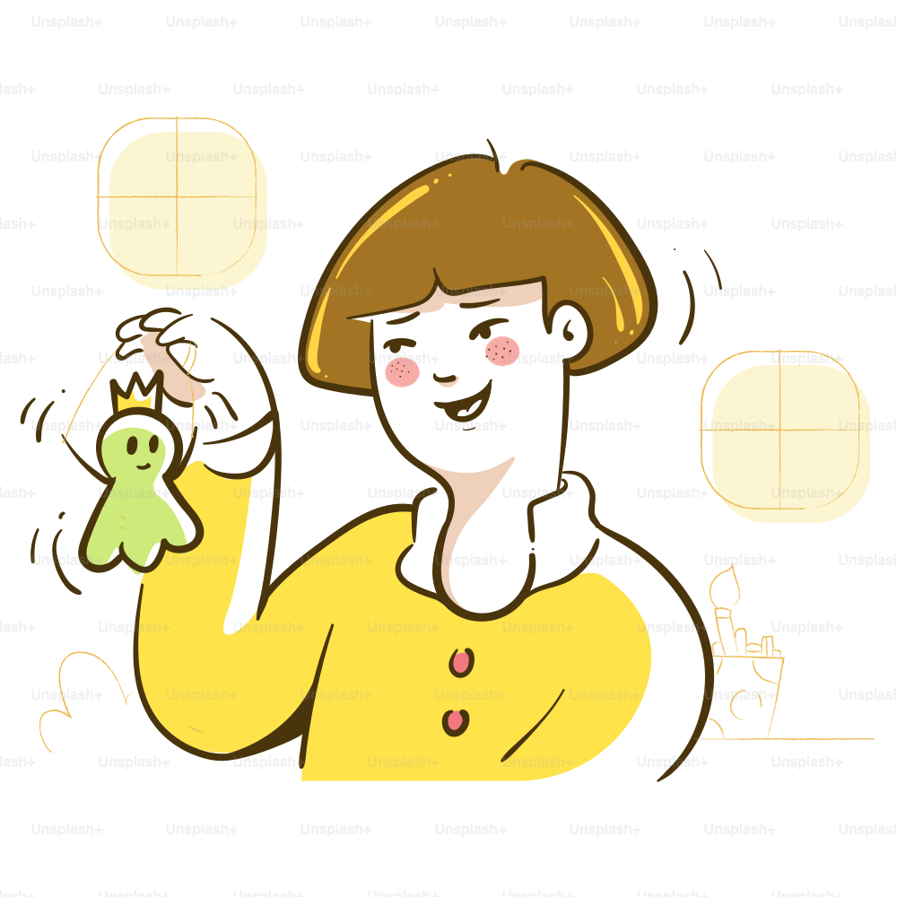 Person holding a small green toy with a crown.