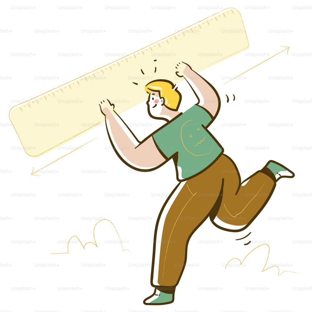 Man running with a large yellow ruler
