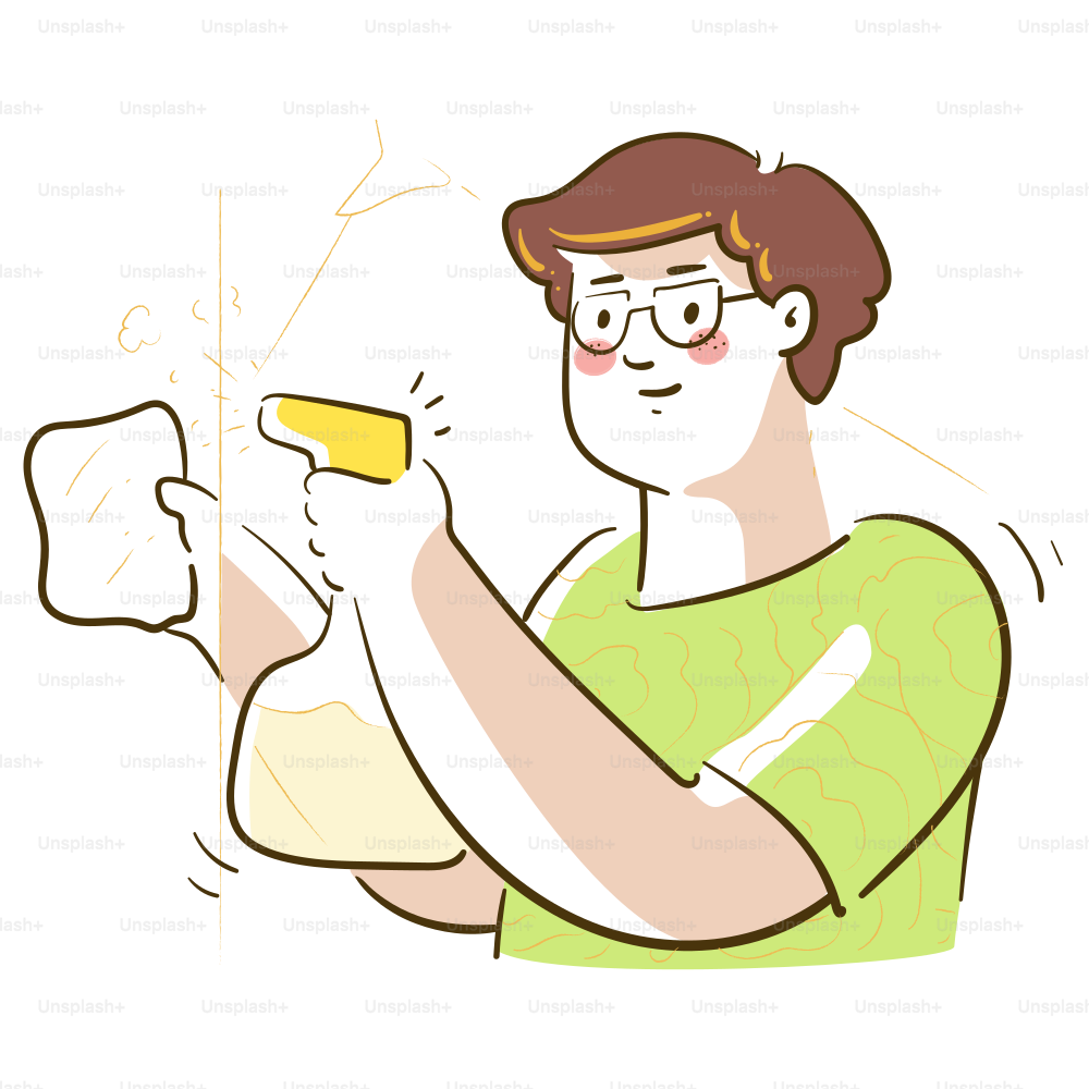 Person spraying and wiping a surface