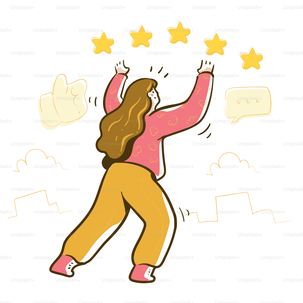 Wanita meraih lima bintang dan ikon kuning.