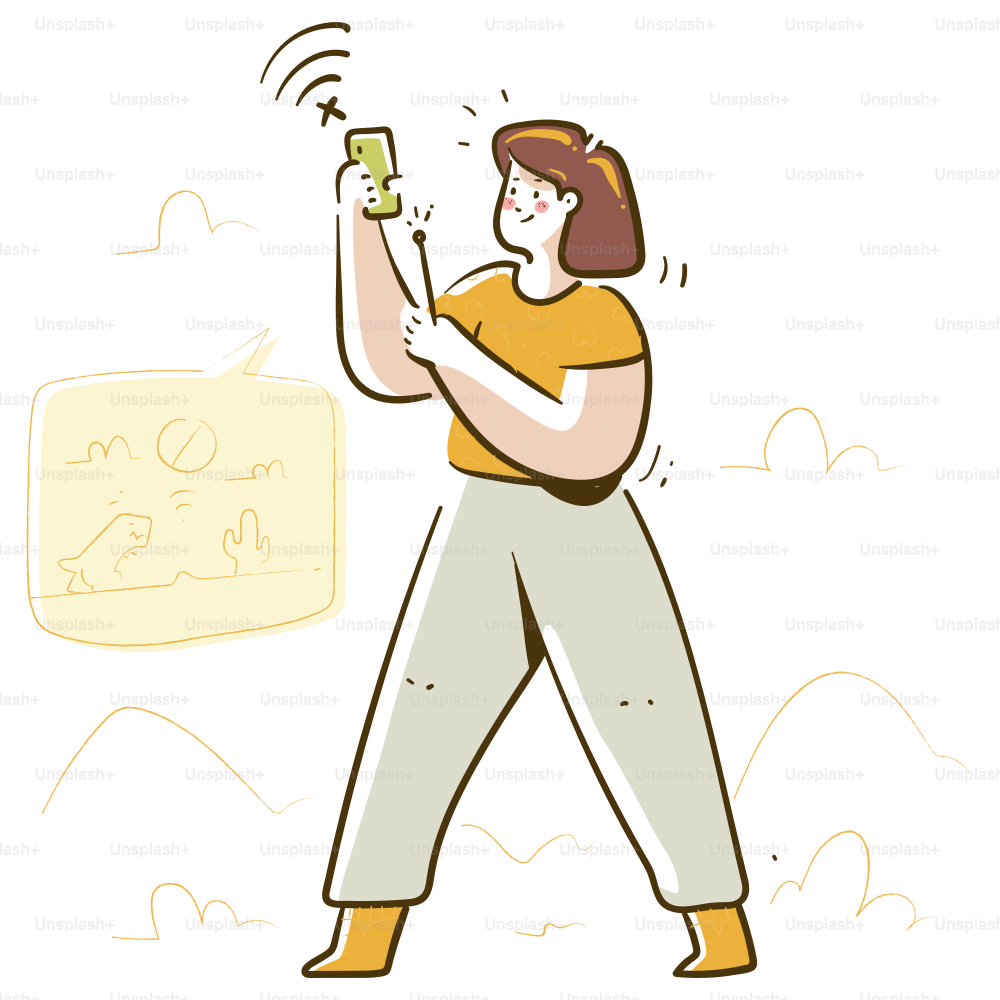 Woman holding a smartphone with a signal