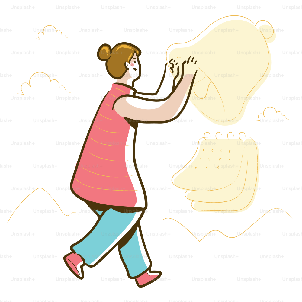 Woman hanging a calendar on wall