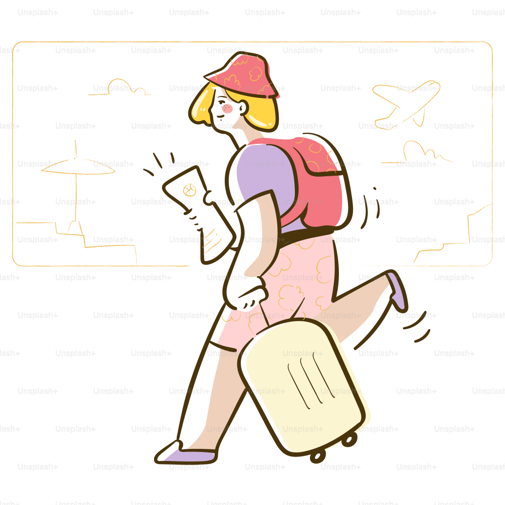 A woman with a backpack and suitcase running