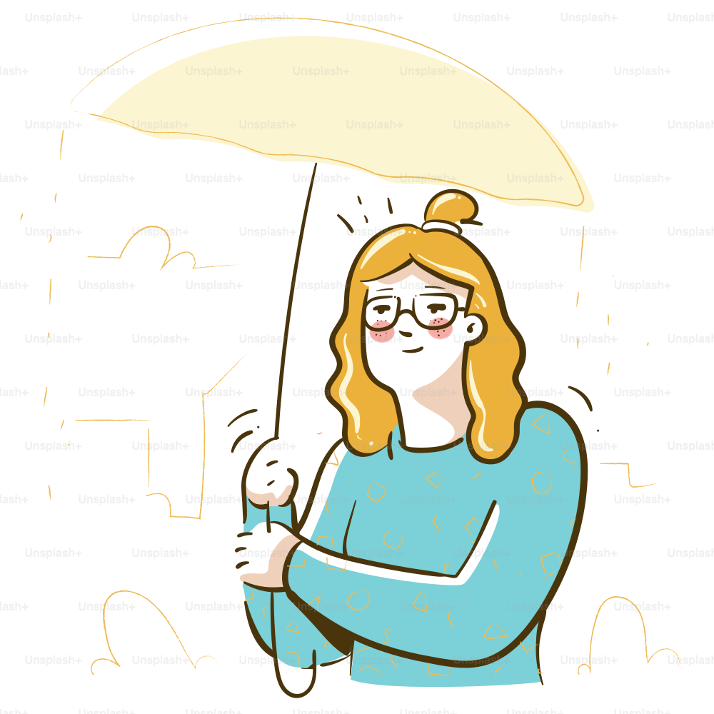 Woman holding a yellow umbrella on a cloudy day