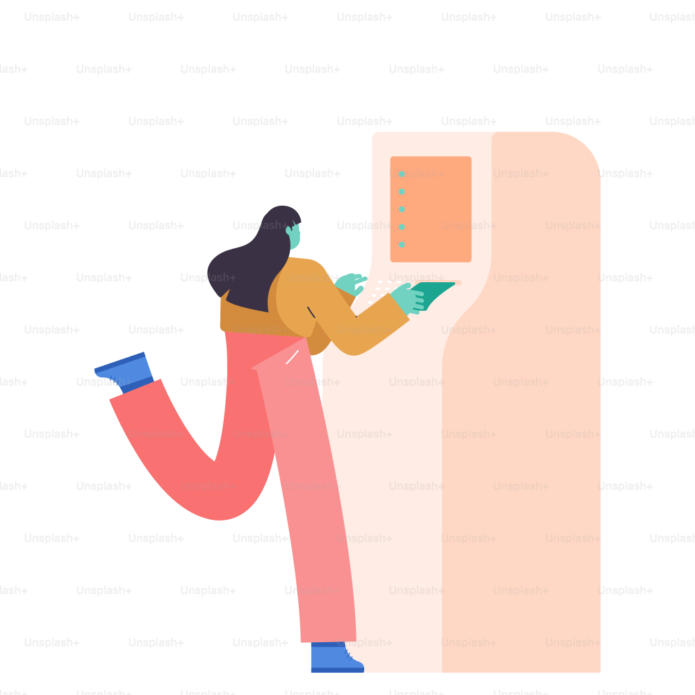 Woman interacting with a digital kiosk