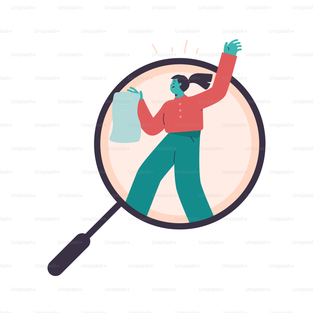 Woman looking at document through magnifying glass