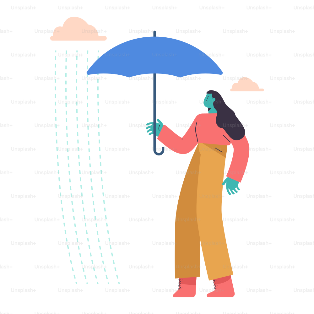 Person holding umbrella during rain with clouds