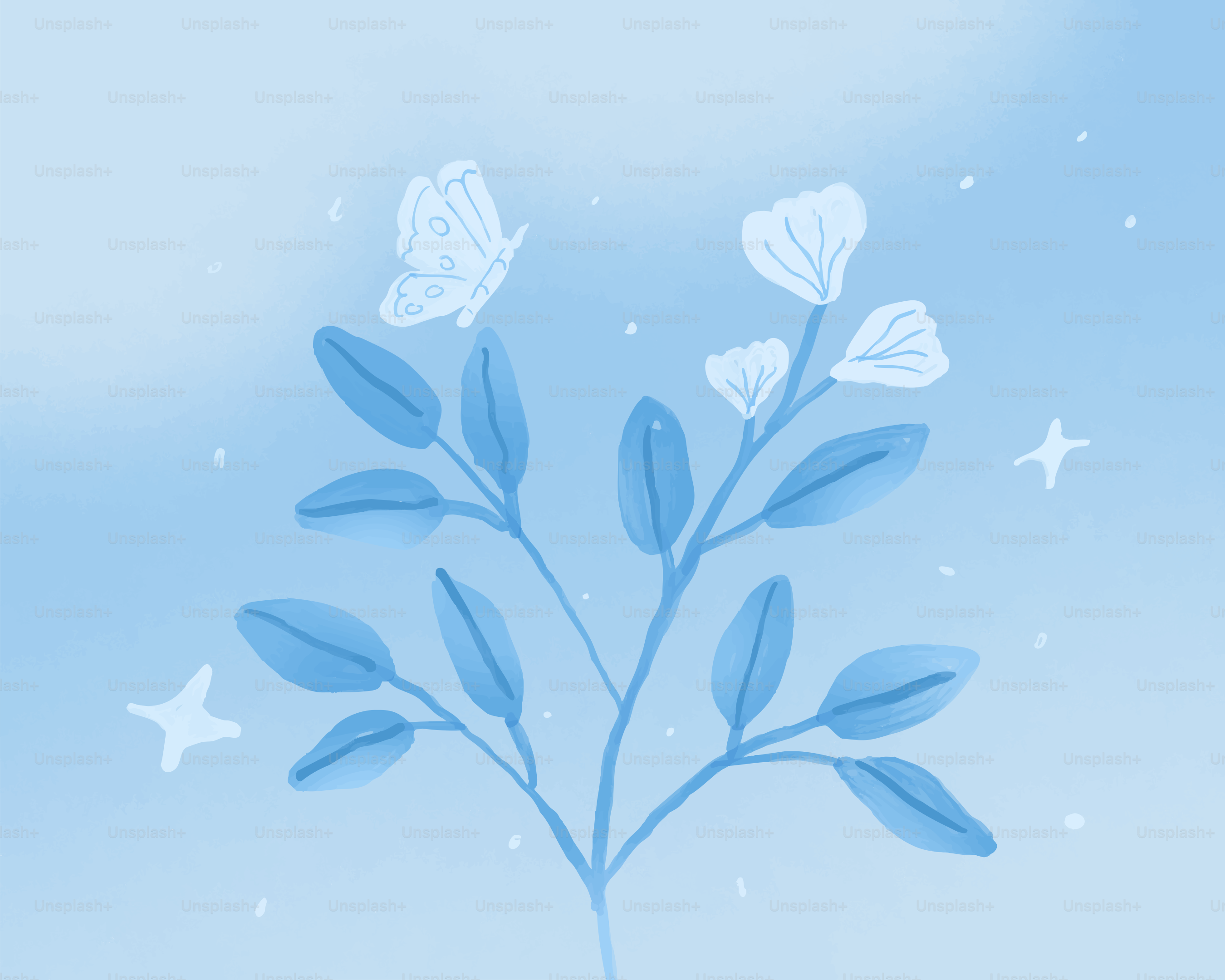 Una delicata farfalla blu si posa su una pianta fiorita.