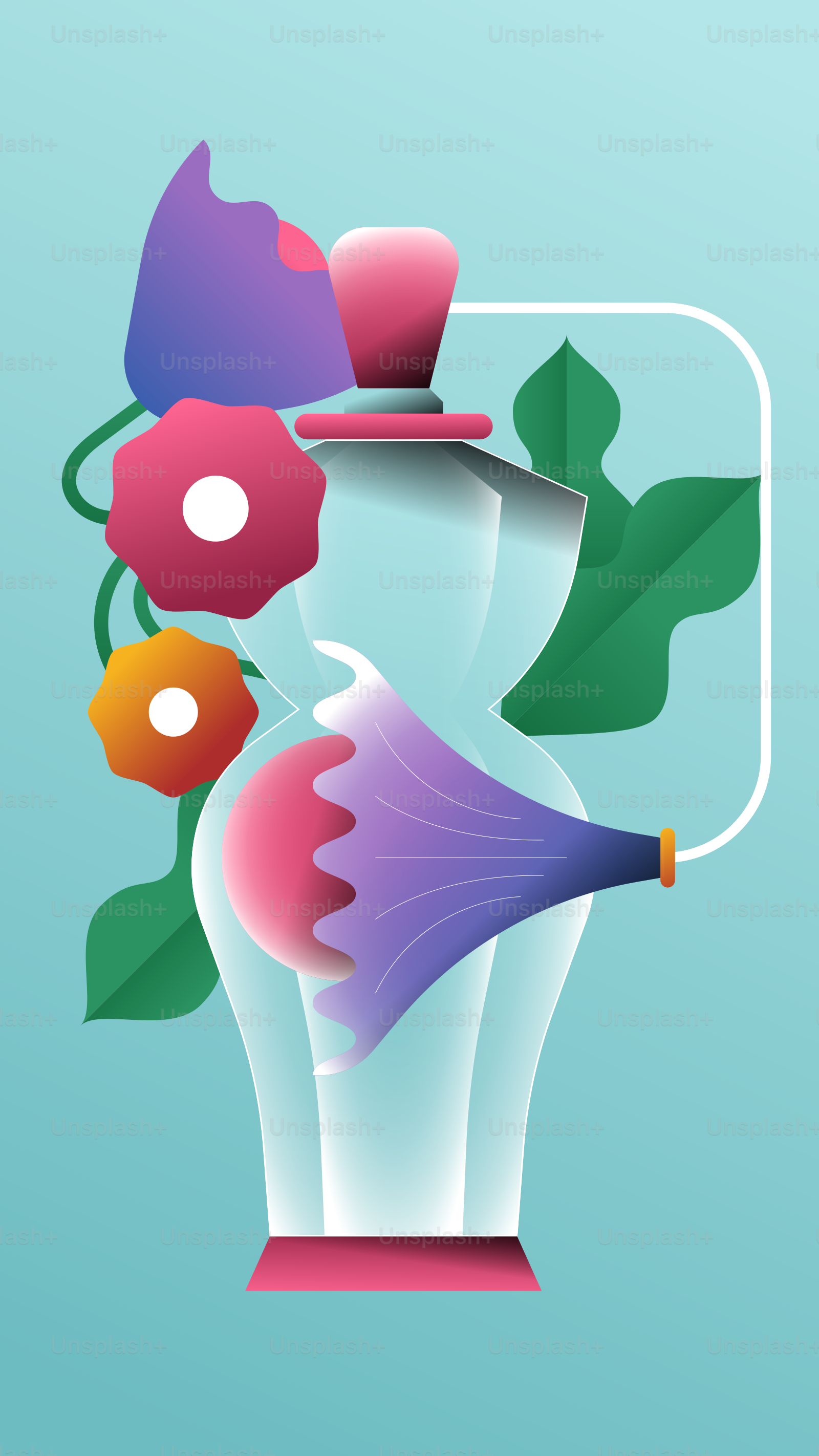 Ampulheta abstrata com flores e folhas sobre fundo azul