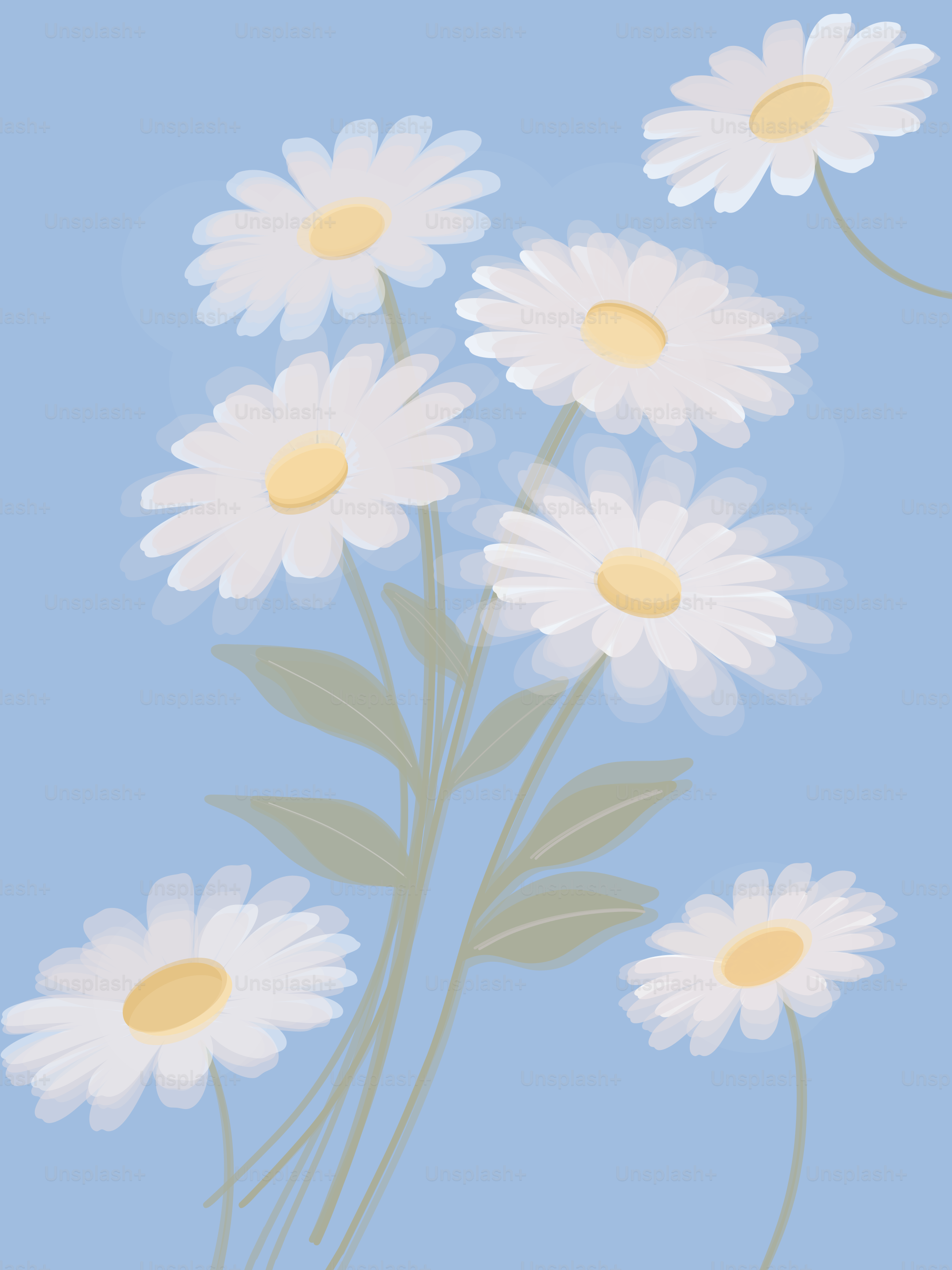 青い背景に黄色い中心を持つ白いデイジー