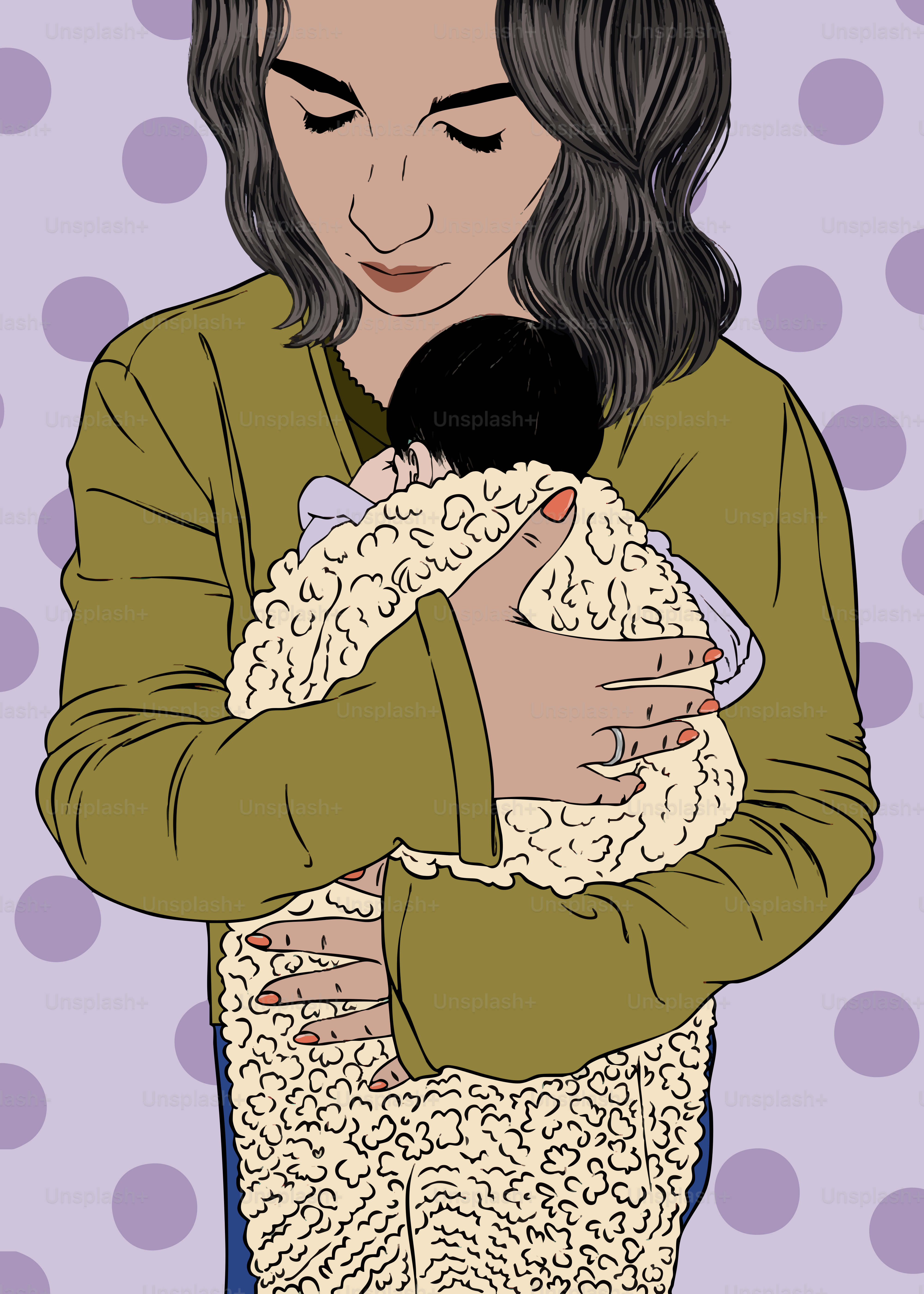 a-mother-holds-her-sleeping-baby-wrapped-in-a-blanket-vector-family