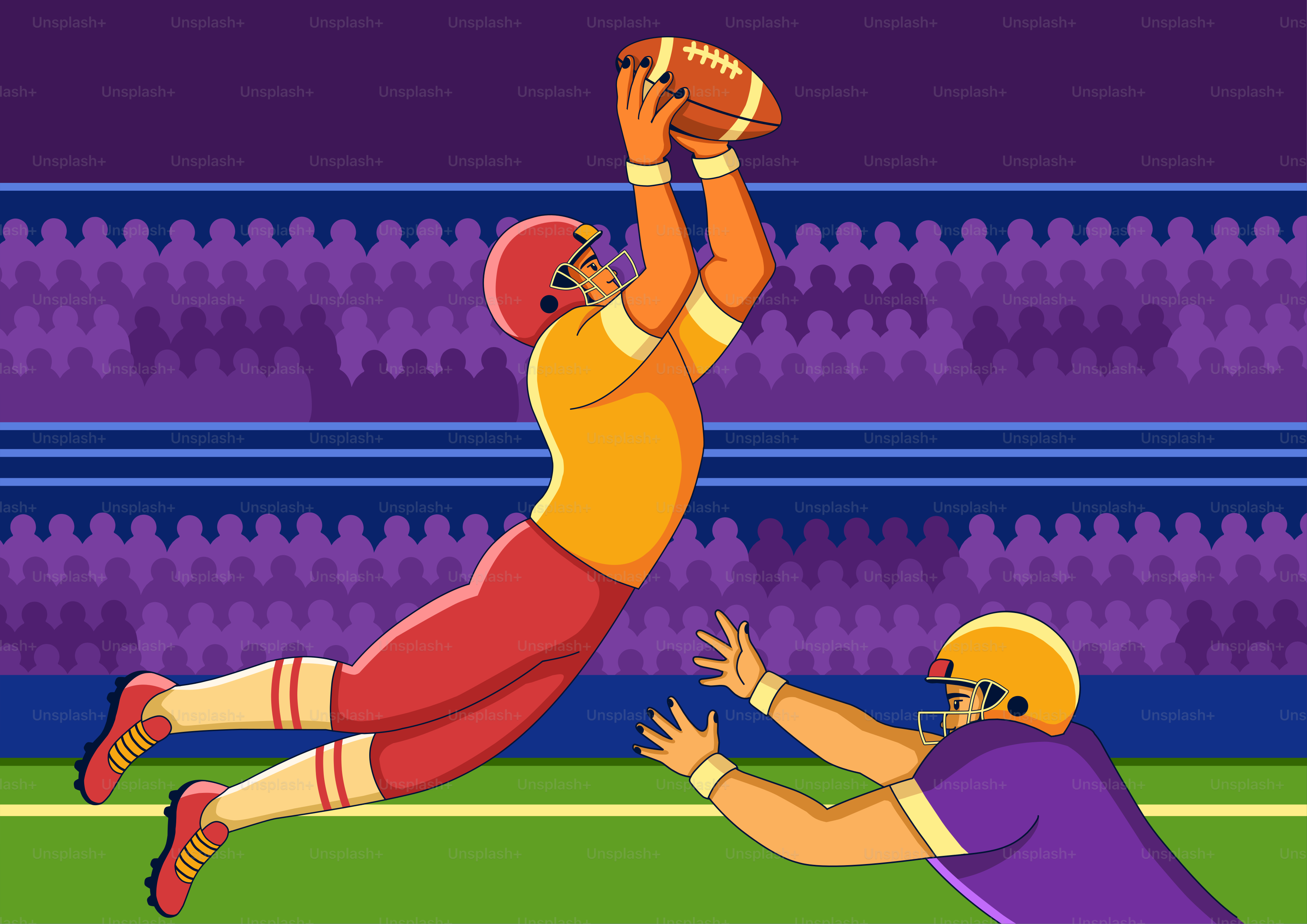 Jugador de fútbol americano saltando para atrapar un pase