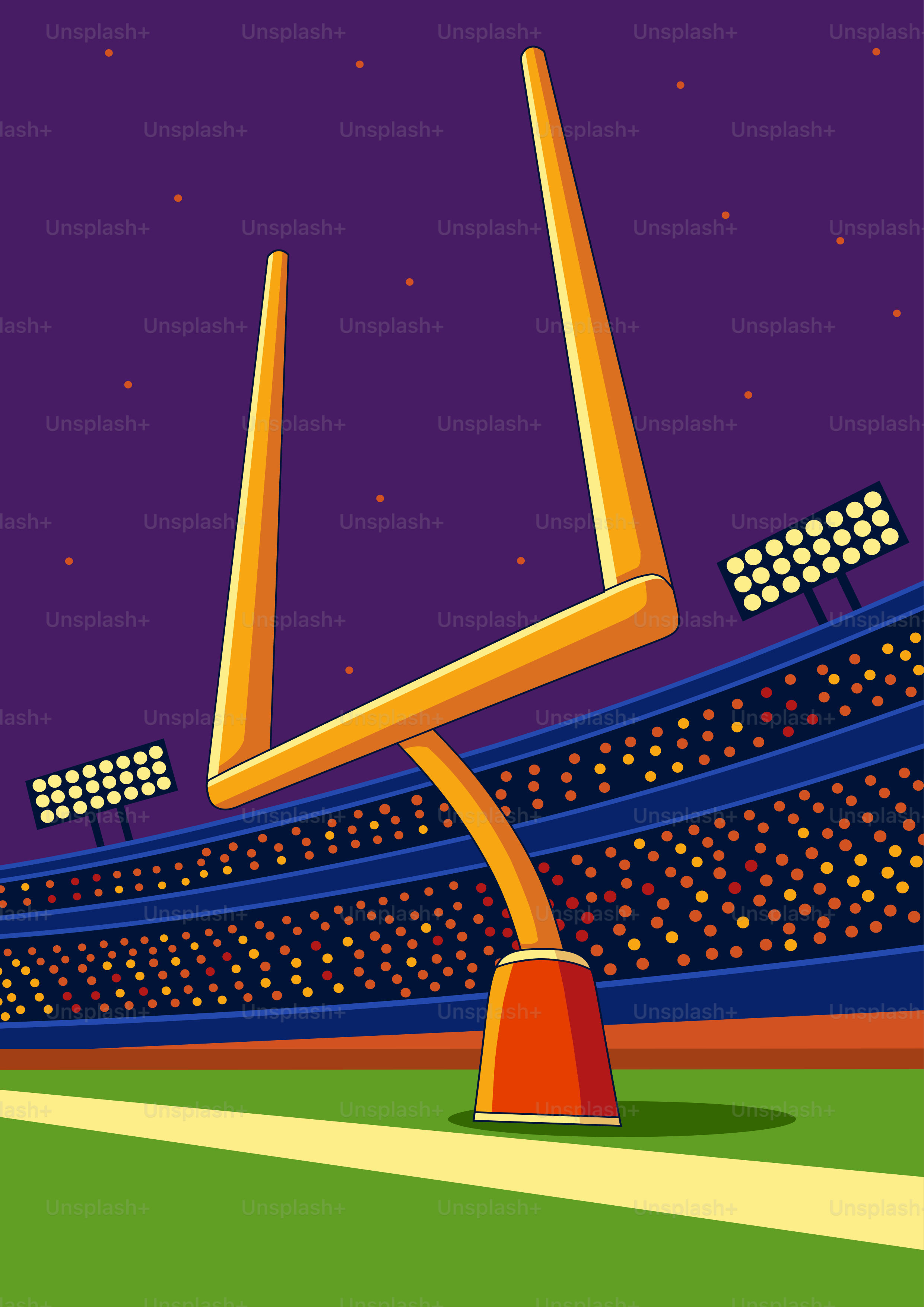 Postes de gol en un campo de fútbol de noche