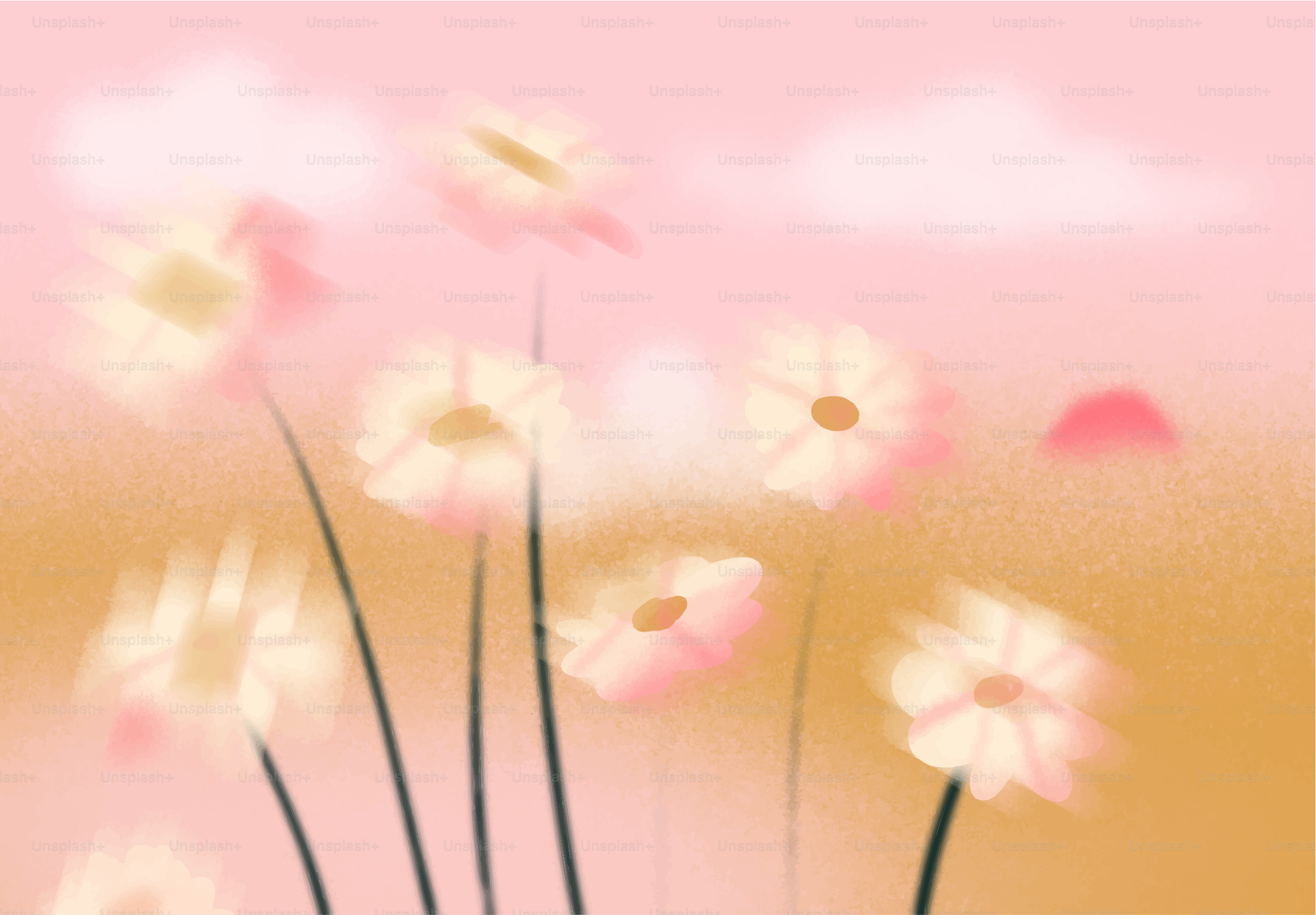 Soft focus daisies against a pastel sky