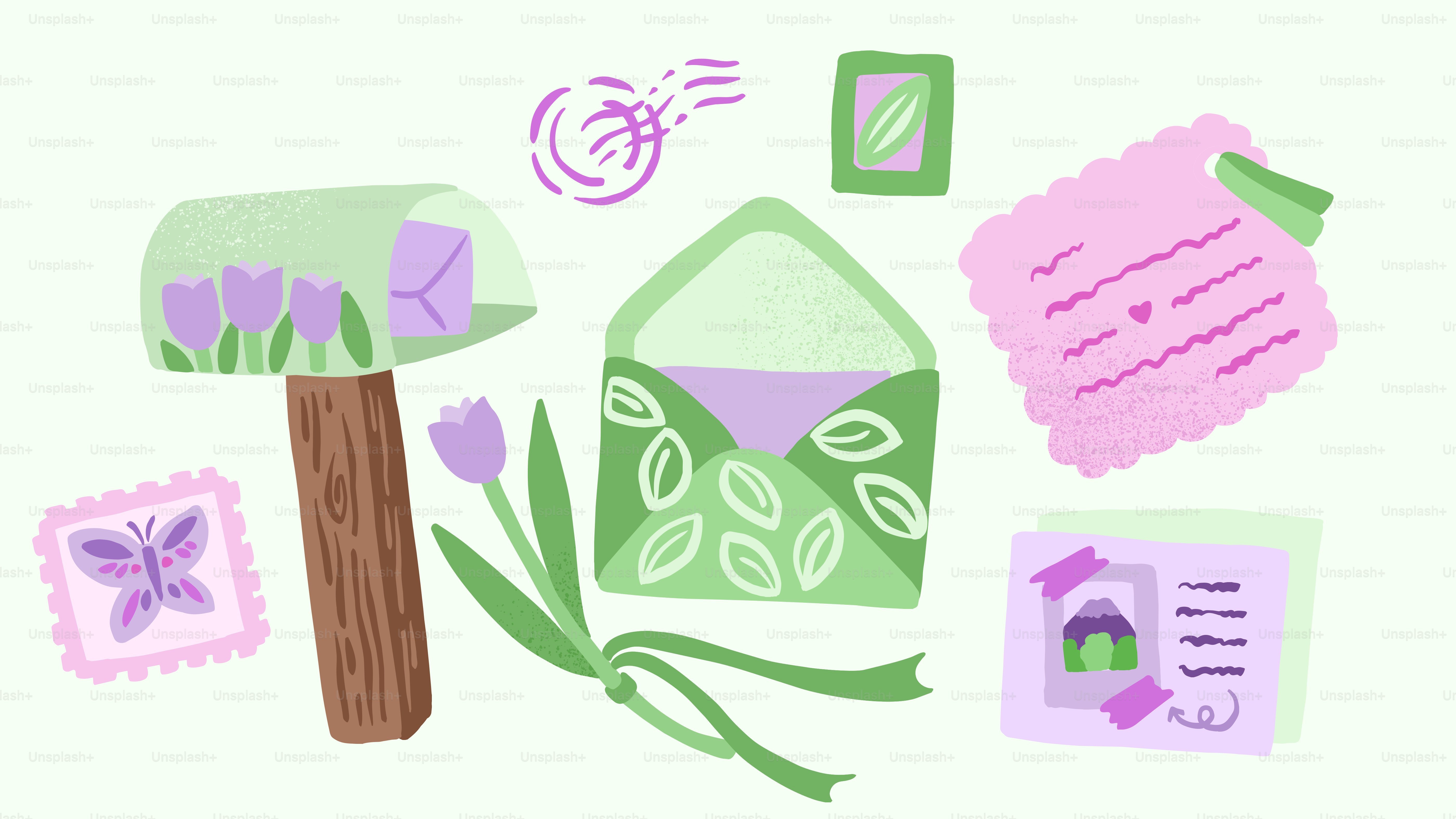 Mailbox with letters, stamps, and flowers