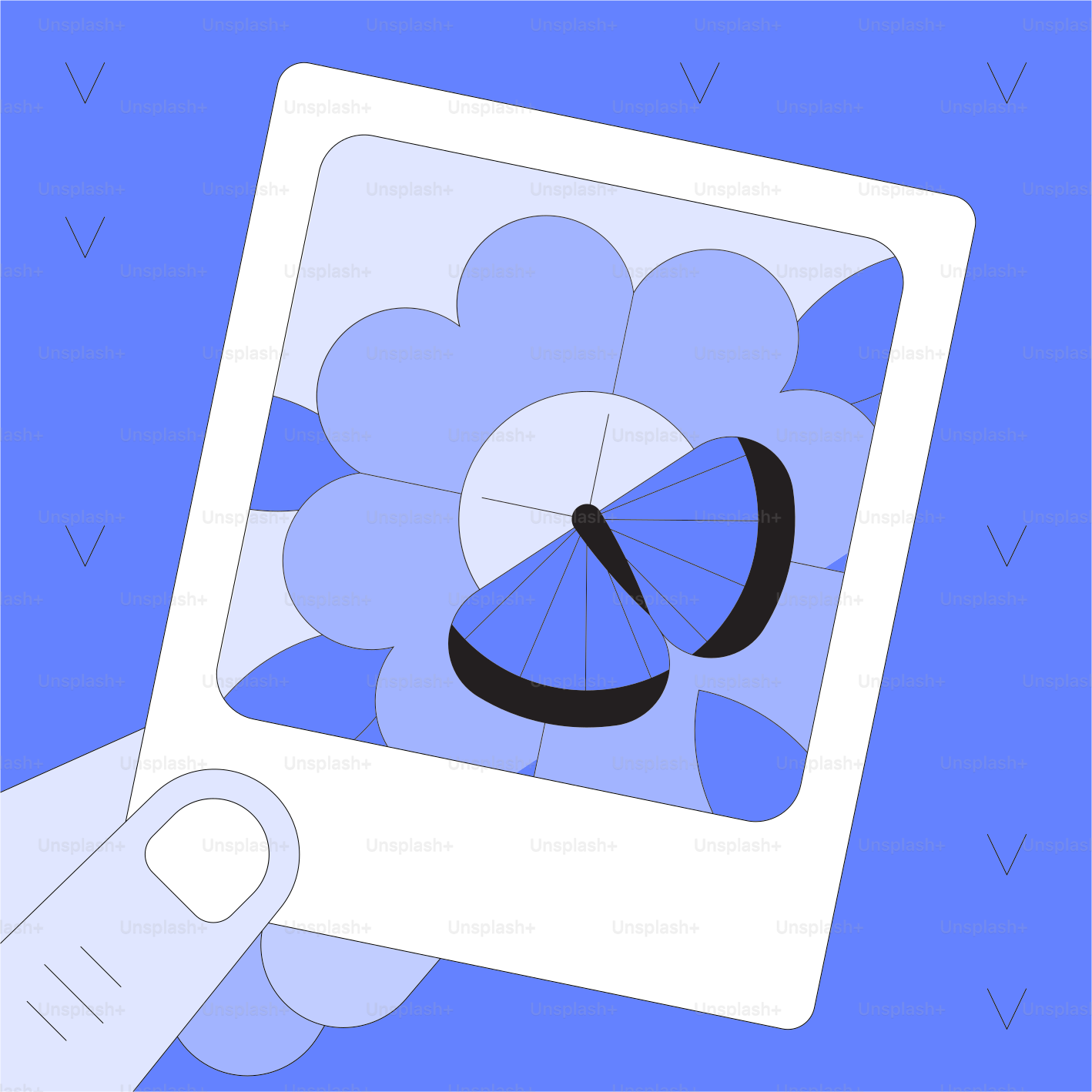 Mano sosteniendo una polaroid con una mariposa sobre una flor.