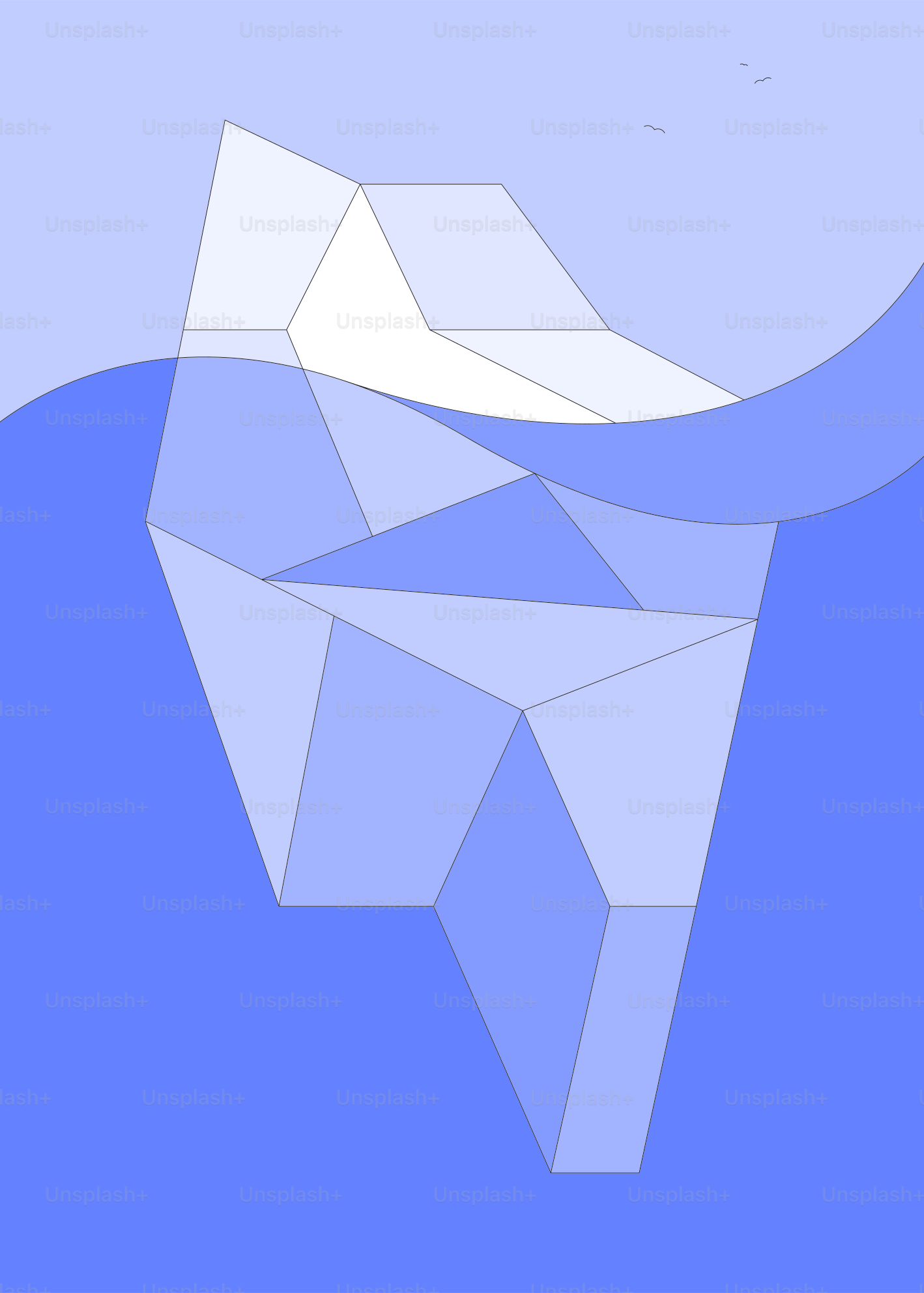 Iceberg geométrico flotando en aguas azul profundas