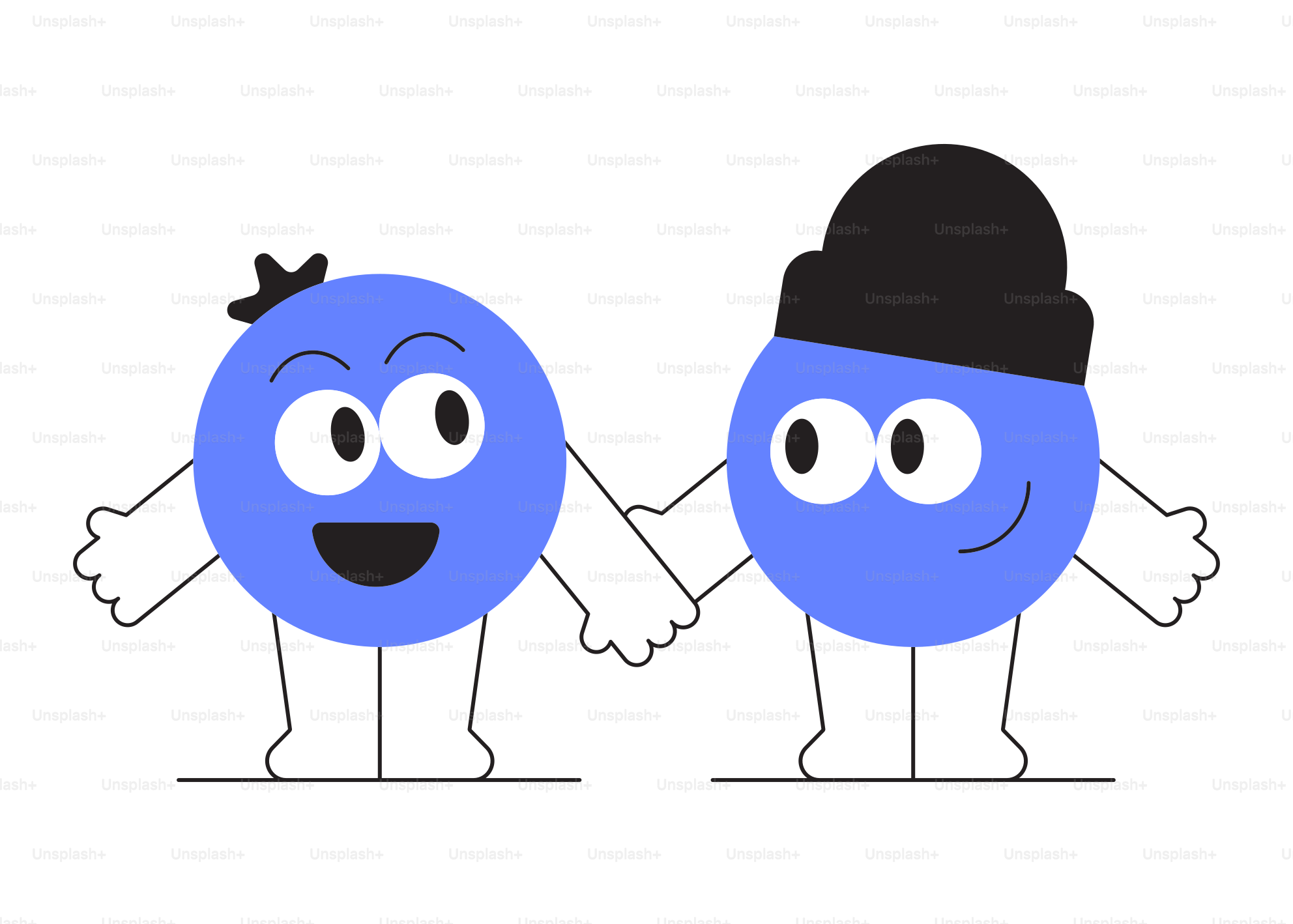 Two blue cartoon characters holding hands