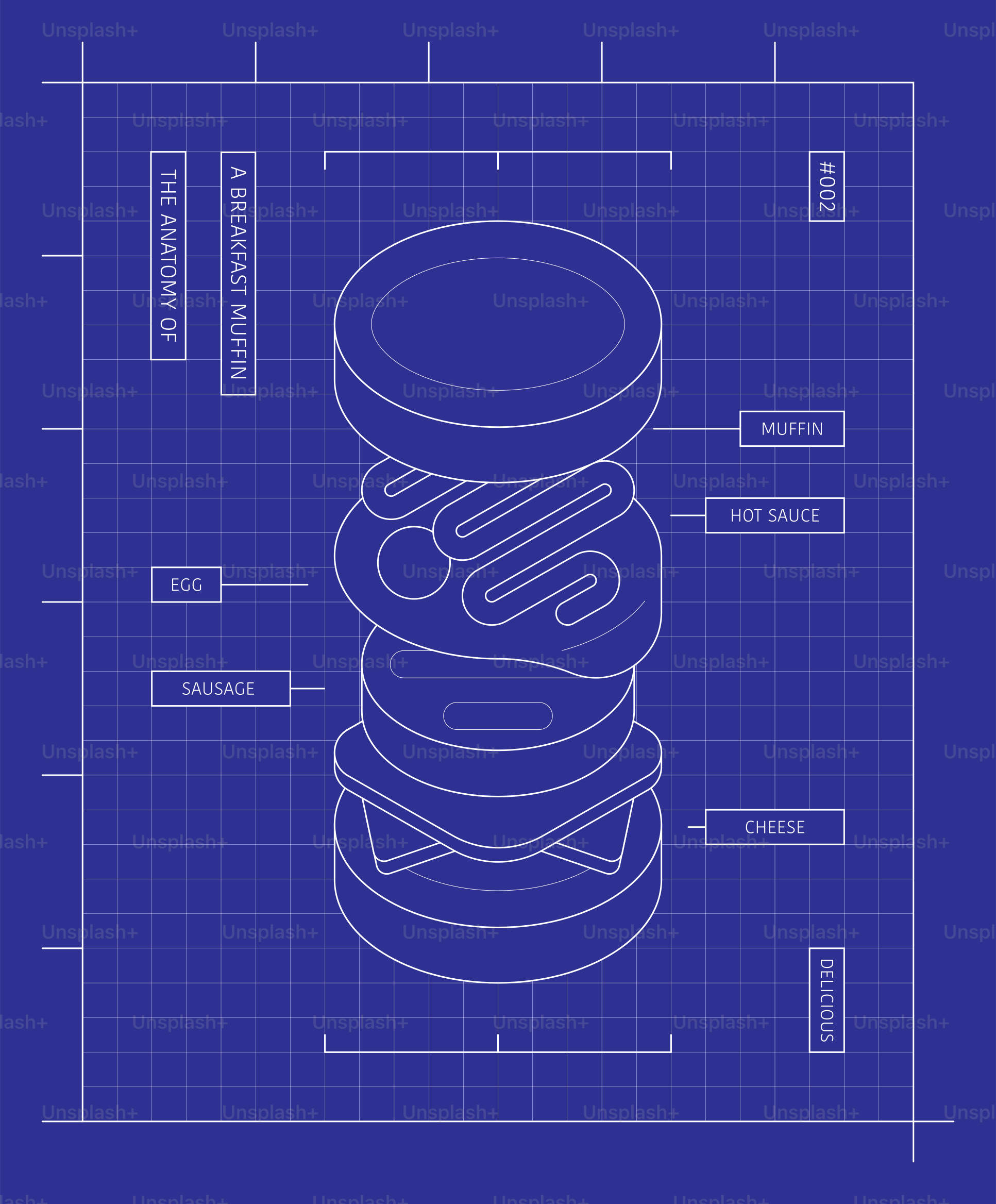 Diagrama plano de un bocadillo de maddalena para el desayuno