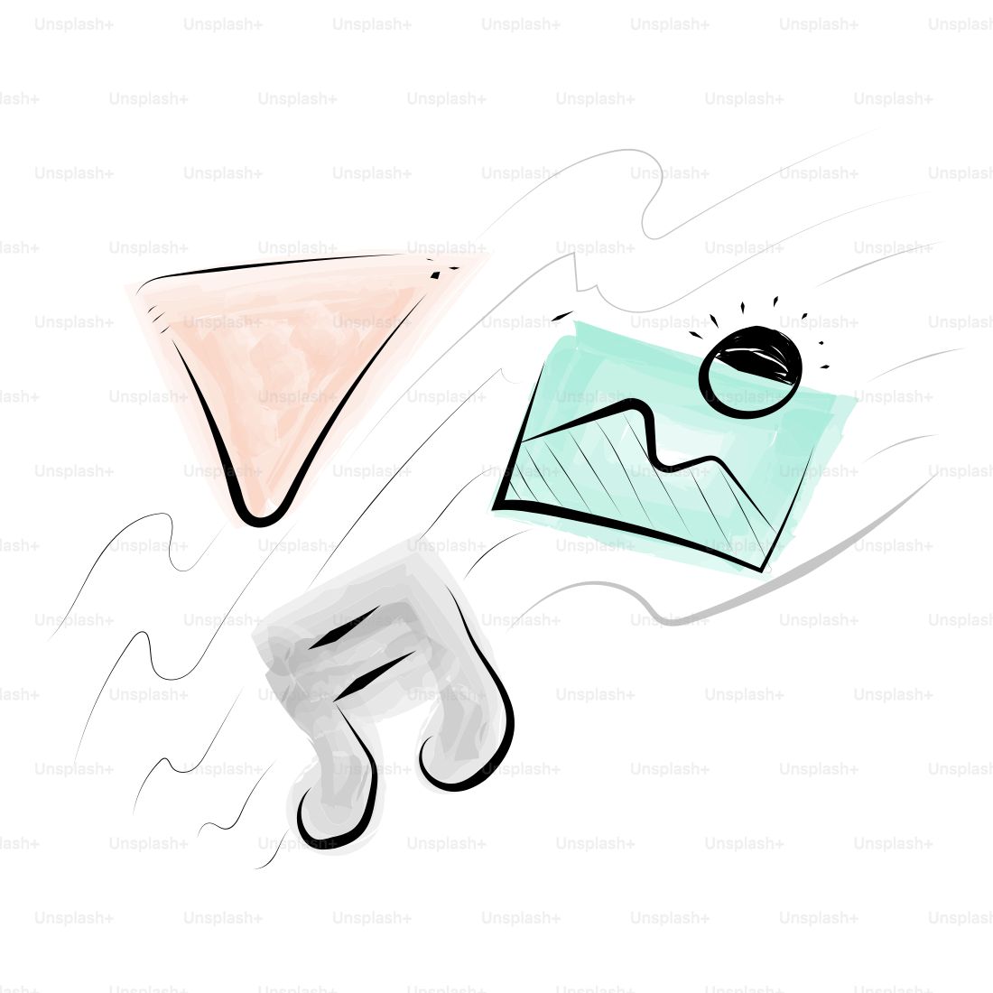 Abstrakte Formen: Dreieck, Landschaft und musikalische Note