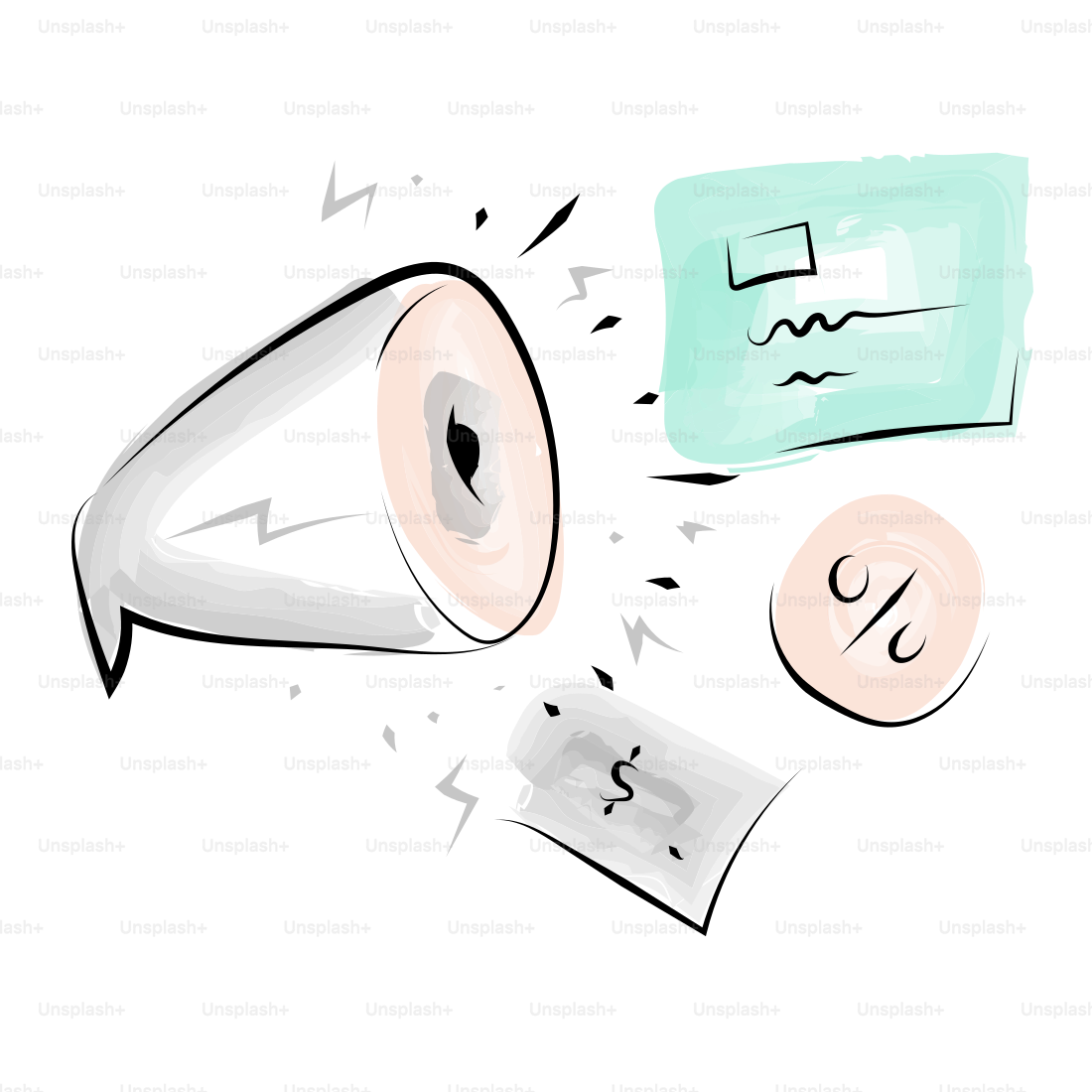 Megaphone announcing money and percentages