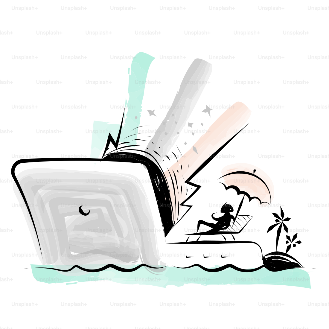 Person relaxing on beach near large ship.