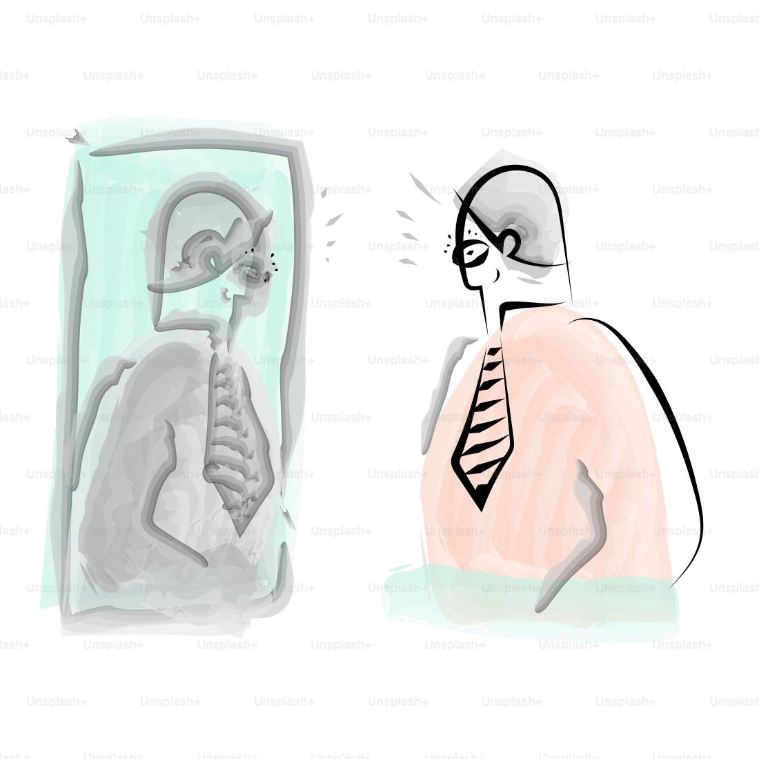 Ein Mann, der sein Spiegelbild betrachtet.