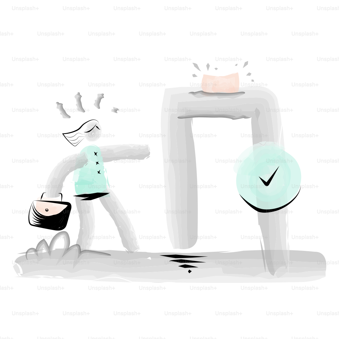 Person, die mit einer Aktentasche durch einen Sicherheitsscanner geht.