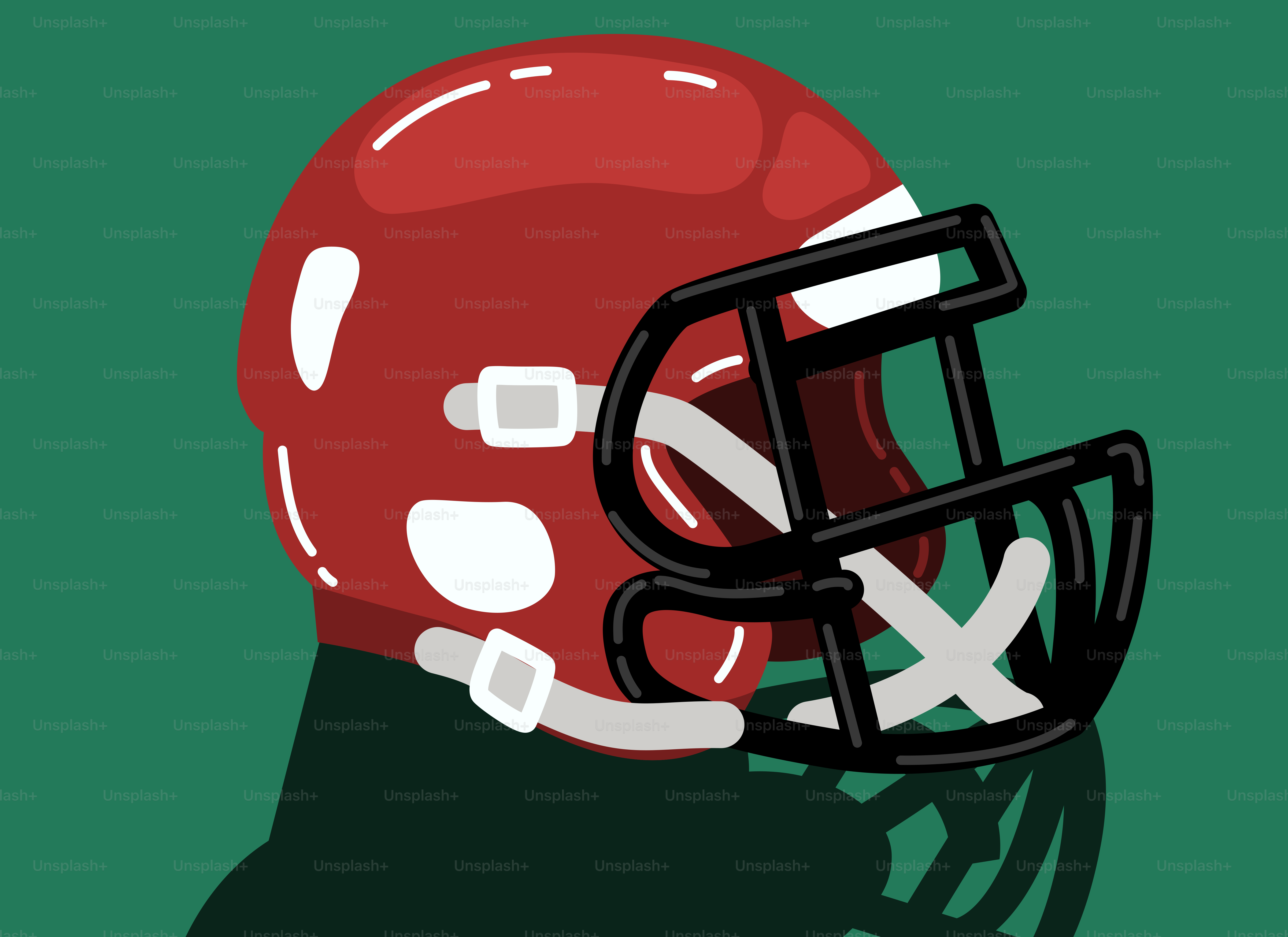 A red football helmet with a black facemask.