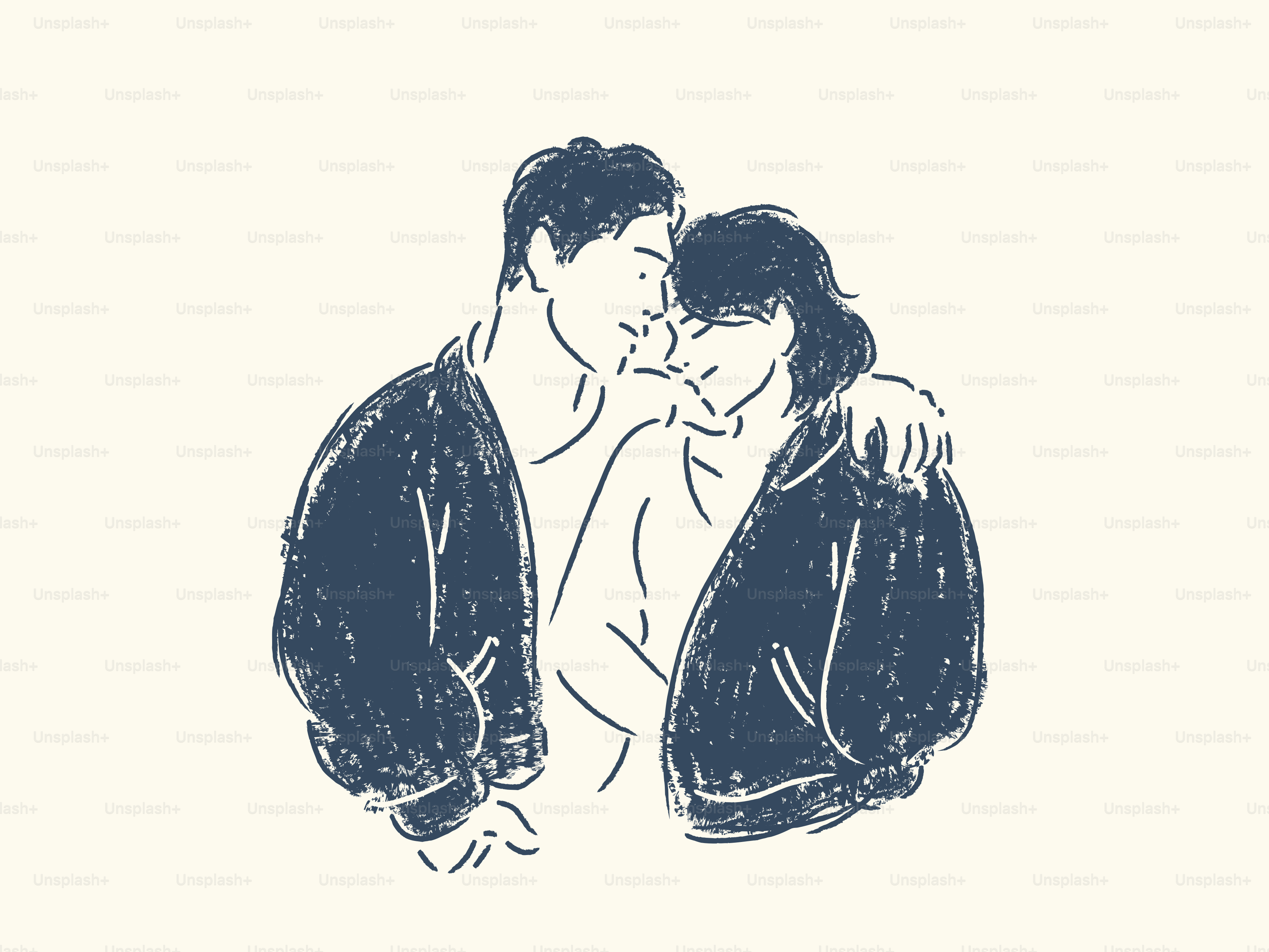Couple embracing with arms around each other.