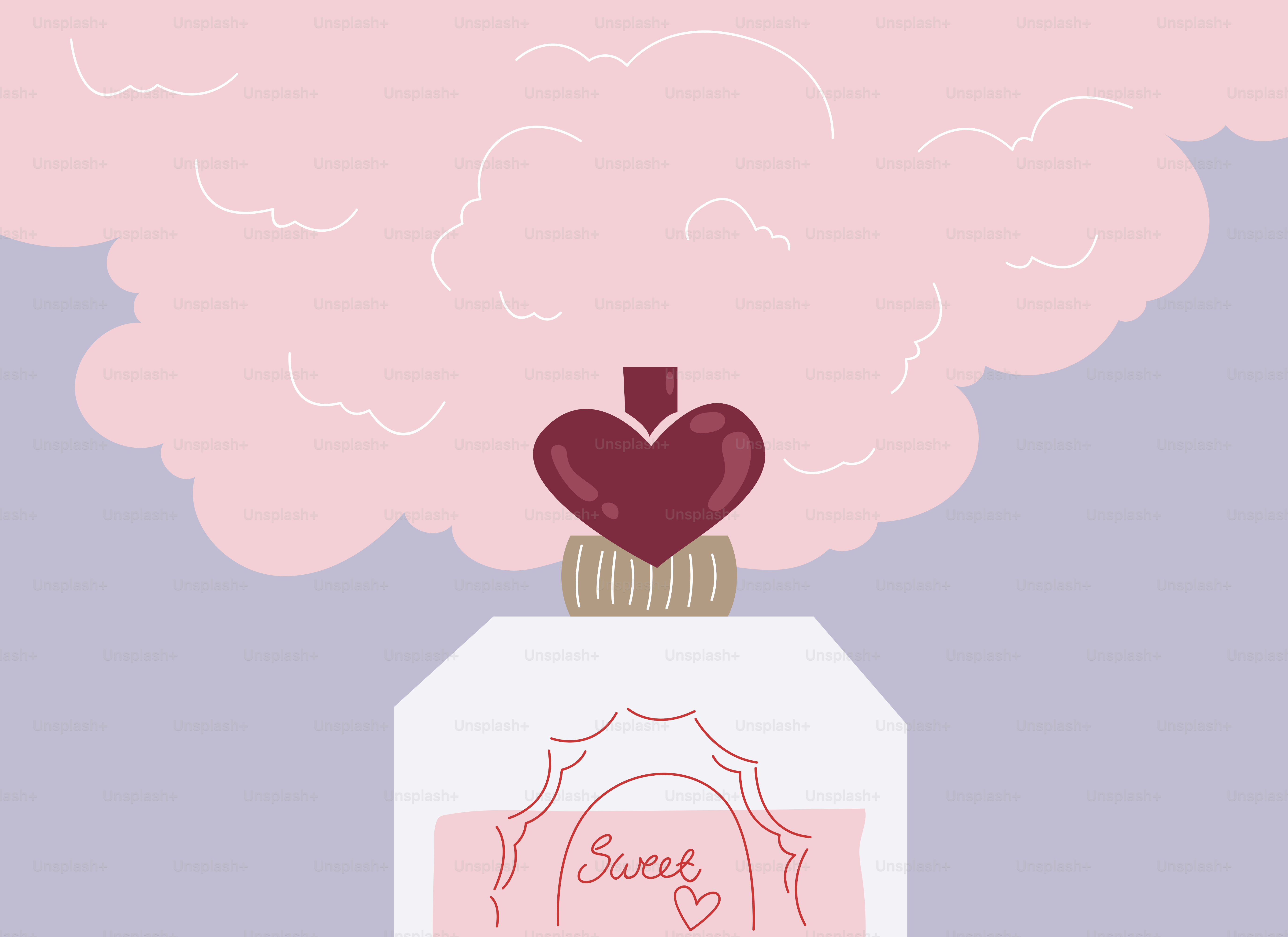 Flacon parfum avec bouchon en forme de cœur et brume rose