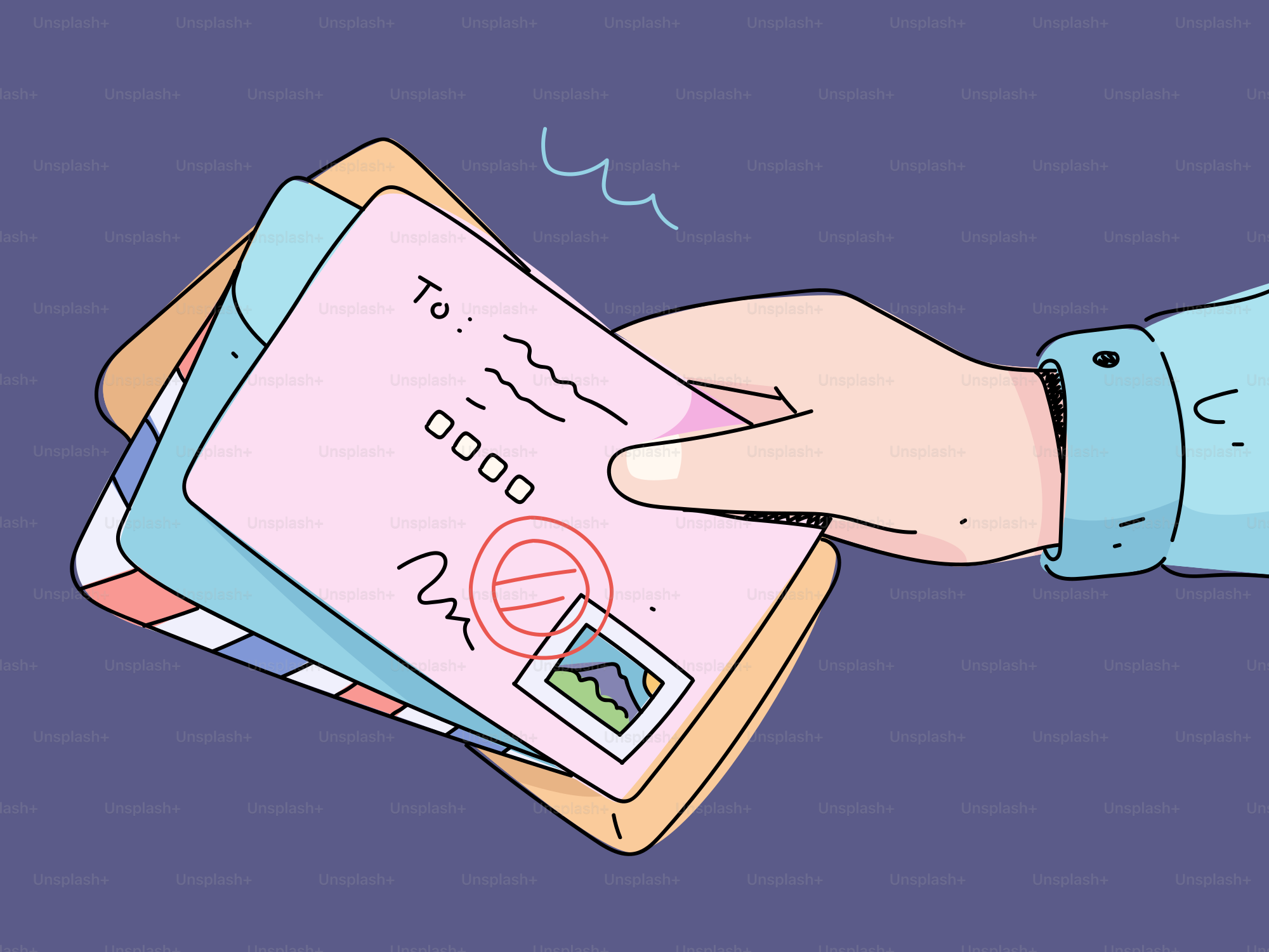 Hand holding a stack of letters and envelopes.